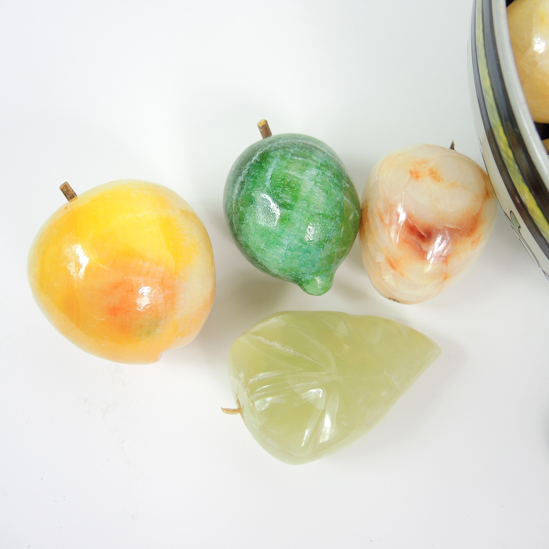 Mexican Carved Onyx Fruit with Hand Painted Bowl