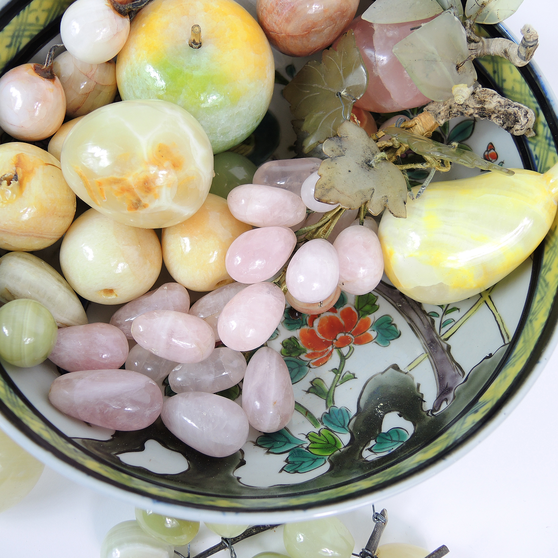 Mexican Carved Onyx Fruit with Hand Painted Bowl