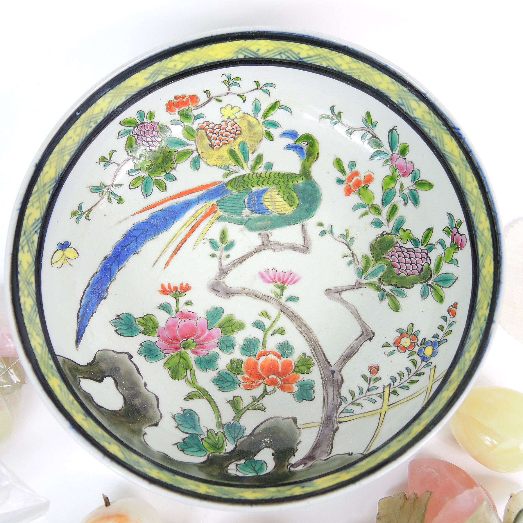 Mexican Carved Onyx Fruit with Hand Painted Bowl