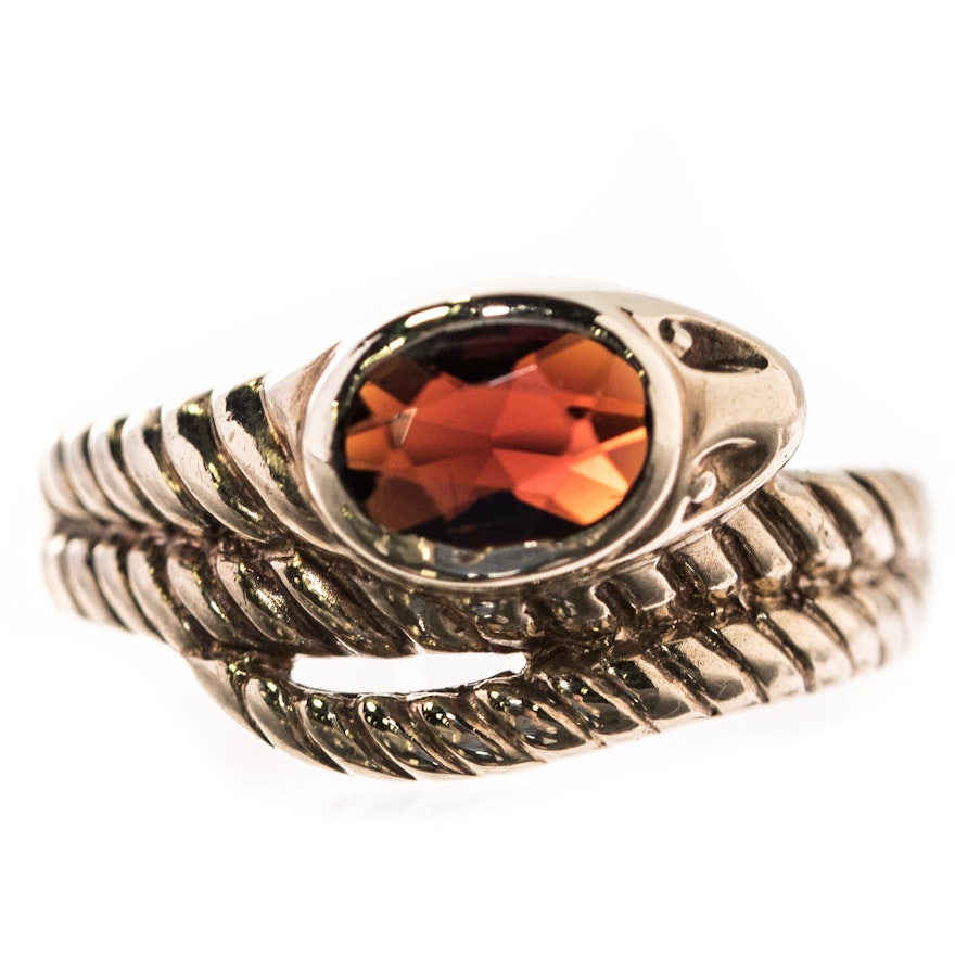 10K Yellow Gold and Garnet Snake Ring