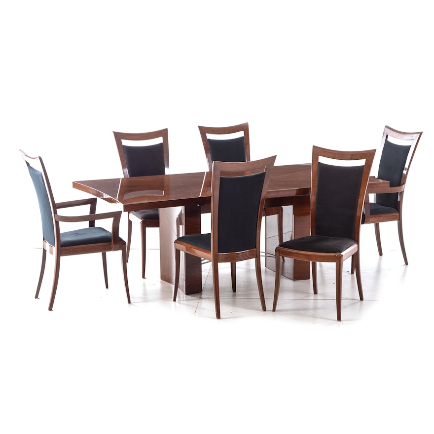 Italian Modern Walnut Dining Table and Six Chairs