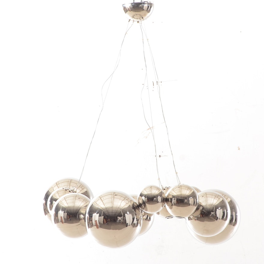 Large Archiproducts Roche Bobois Silver Globe Halogen Chandelier (Attributed)