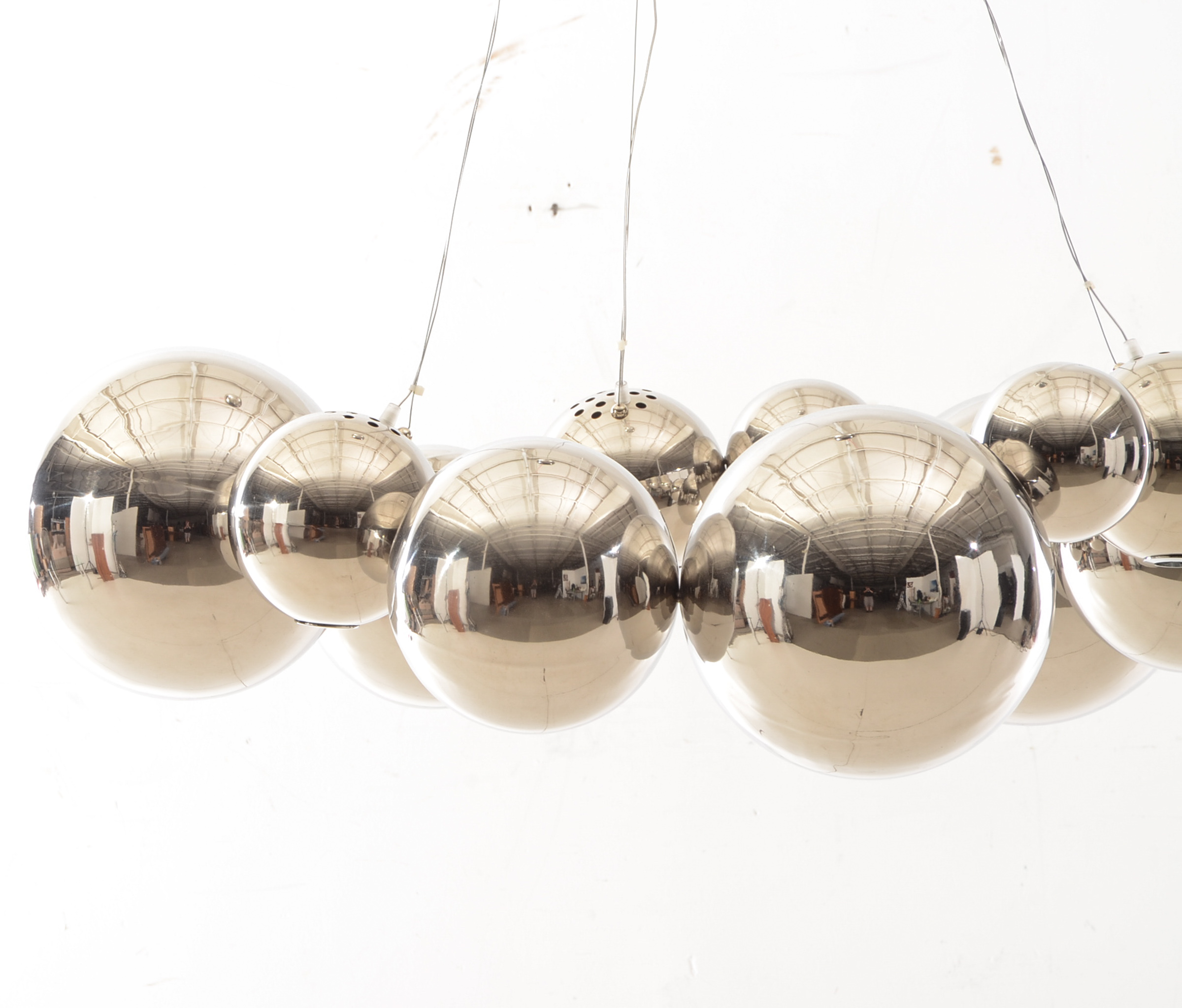 Large Archiproducts Roche Bobois Silver Globe Halogen Chandelier (Attributed)