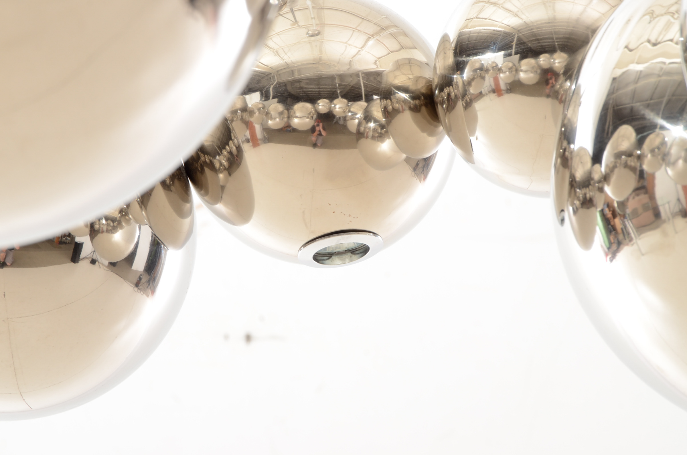 Large Archiproducts Roche Bobois Silver Globe Halogen Chandelier (Attributed)