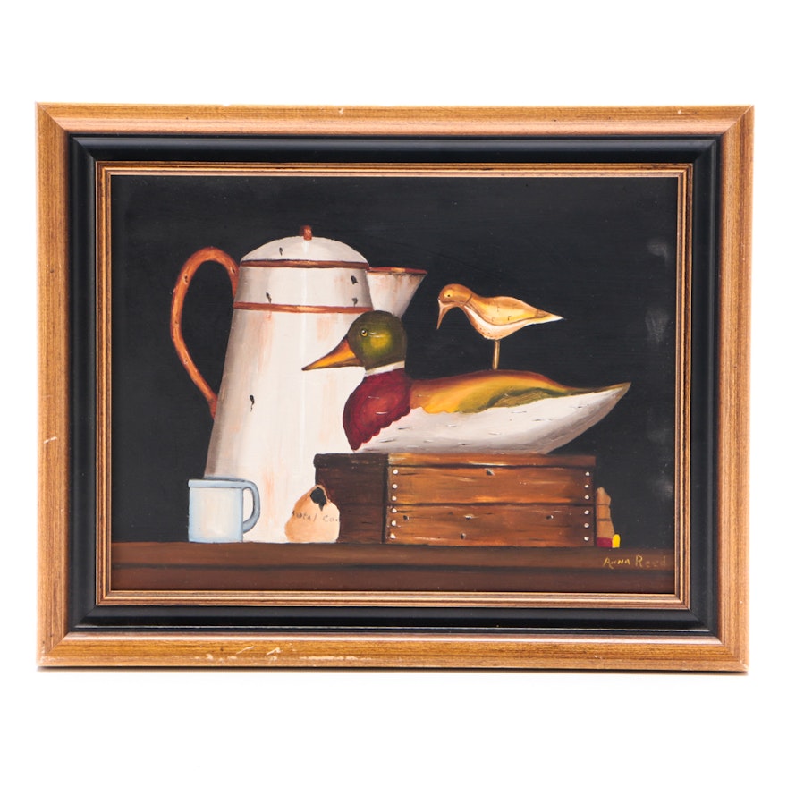 Anna Reed Oil Painting on Board of Still Life with Decoys