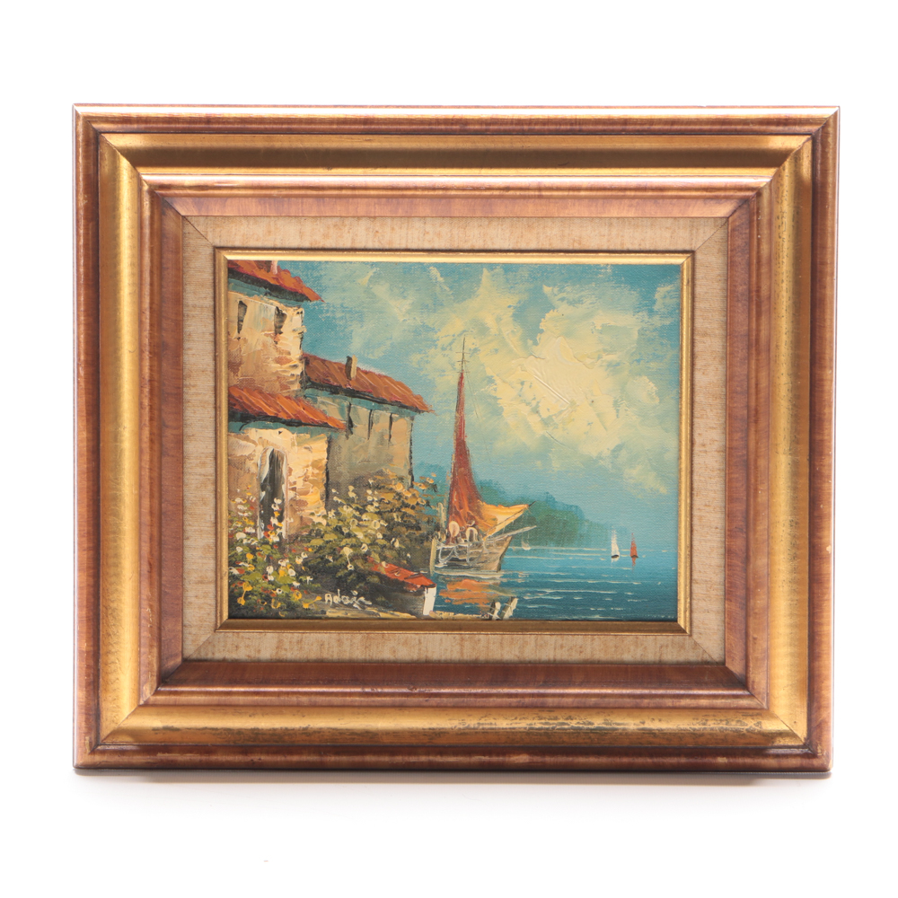 Adair Signed Oil Painting on Canvas of Mediterranean Scene
