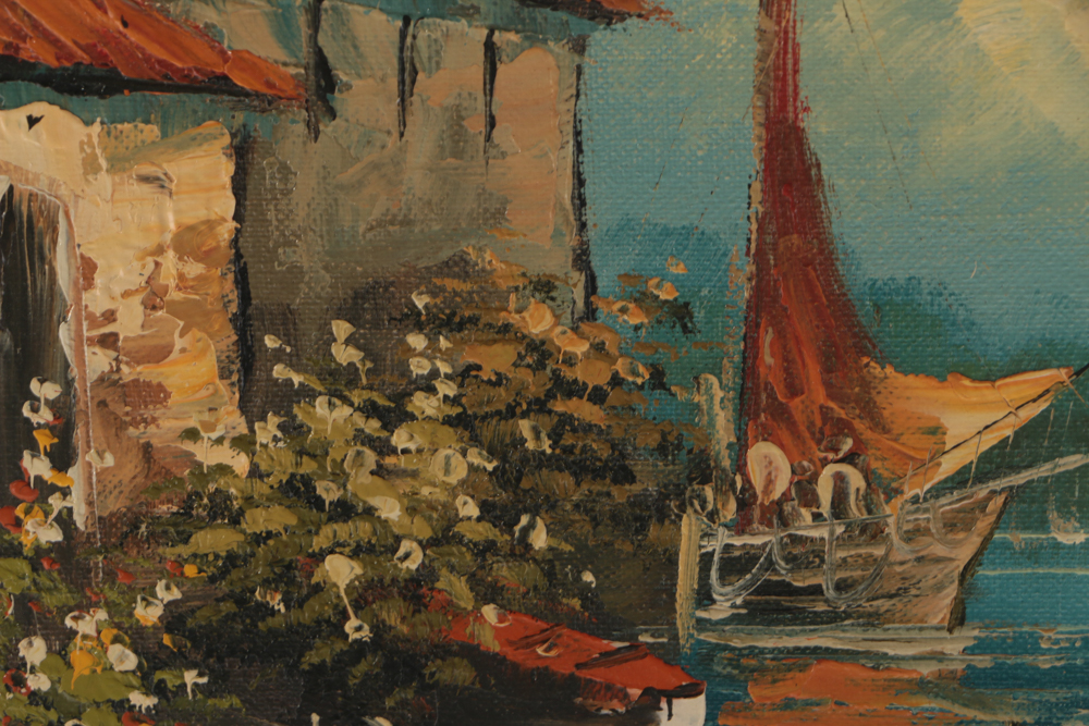 Adair Signed Oil Painting on Canvas of Mediterranean Scene