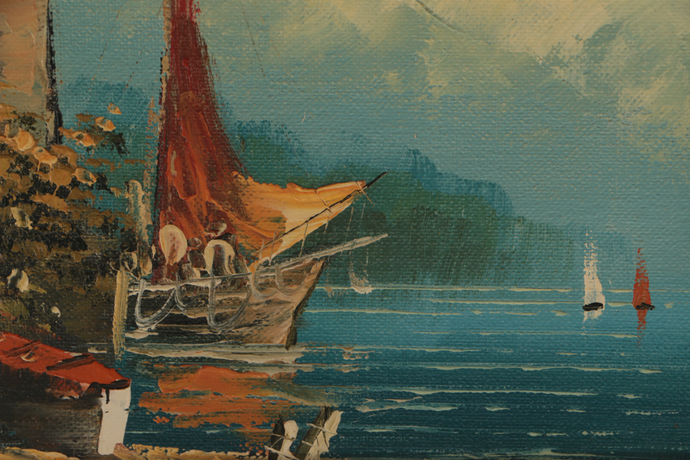 Adair Signed Oil Painting on Canvas of Mediterranean Scene