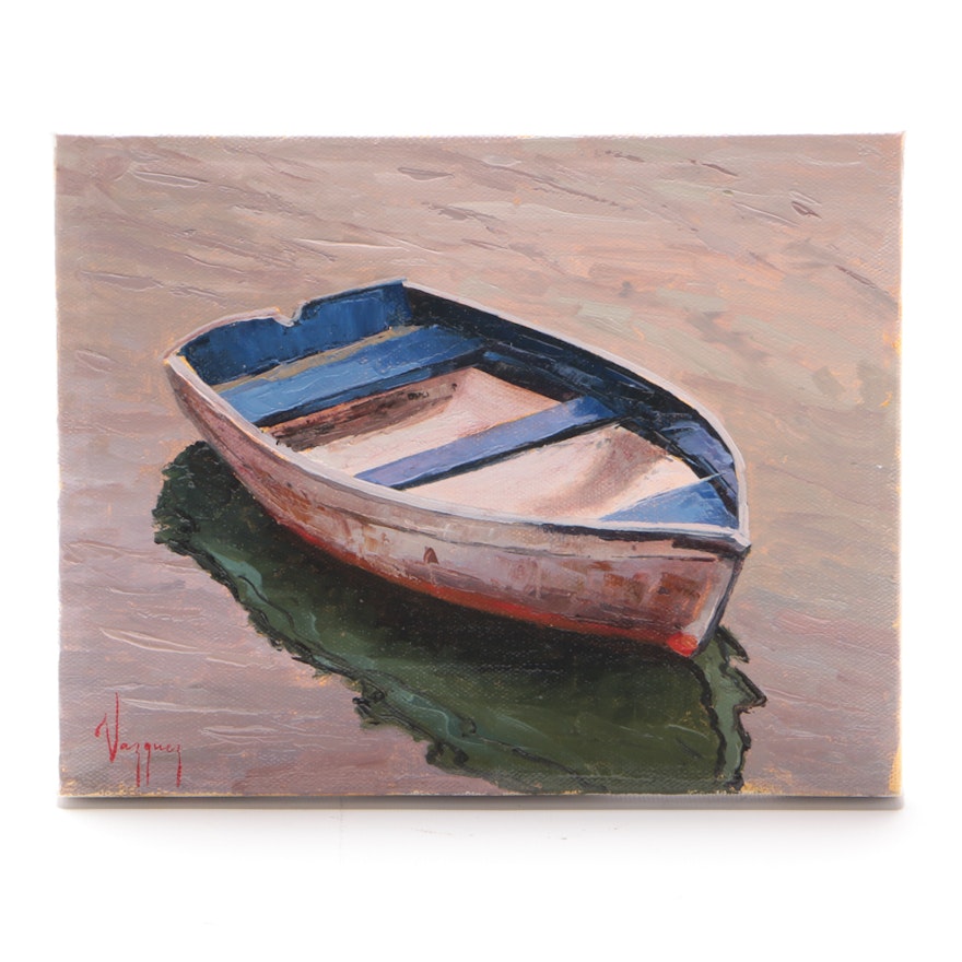 Marco Vazquez Original Oil Painting on Canvas "Old Boat"