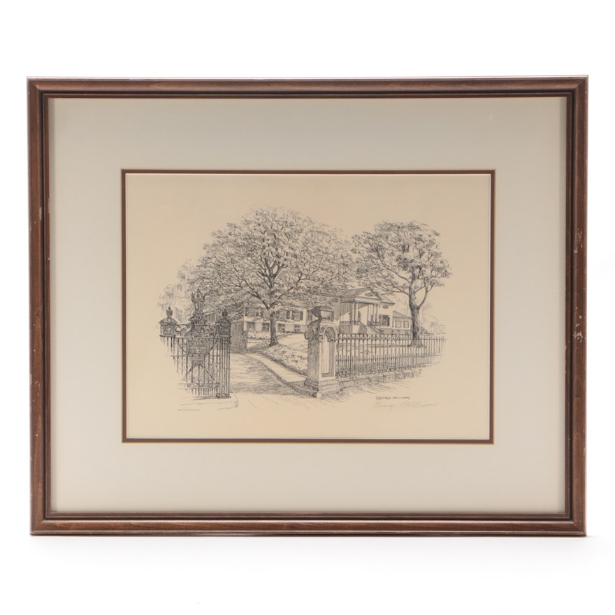 George Williams Signed 1971 Lithograph after Pen & Ink Drawing of Taft Museum