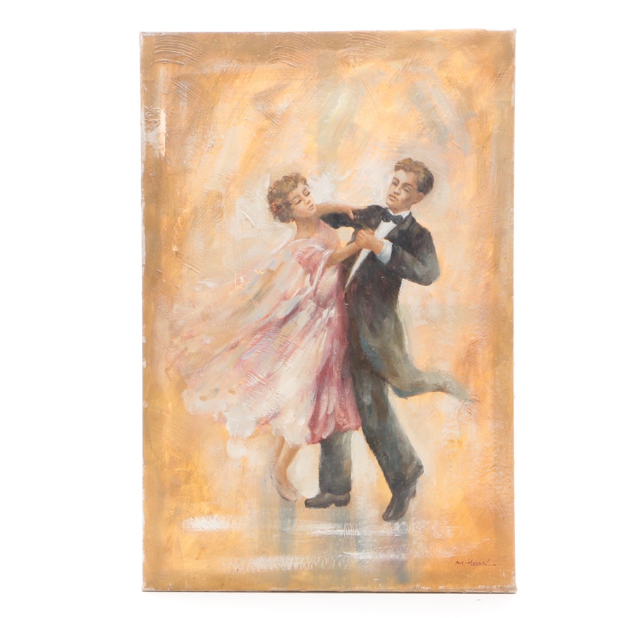 M. Harold Oil Painting on Canvas of Dancing Couple
