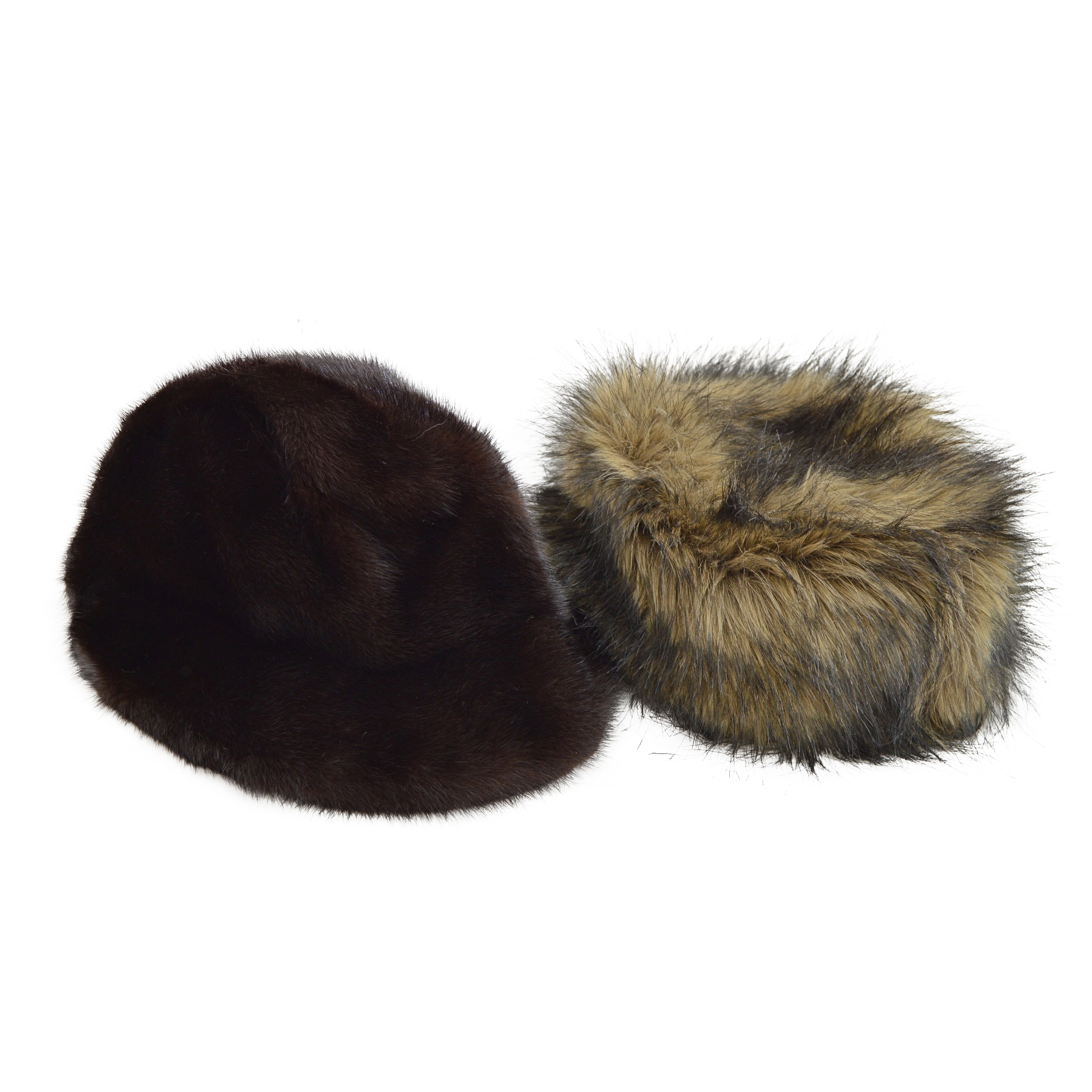 Vintage Black Mink Fur Hat and Obermeyer Faux Fur Hat