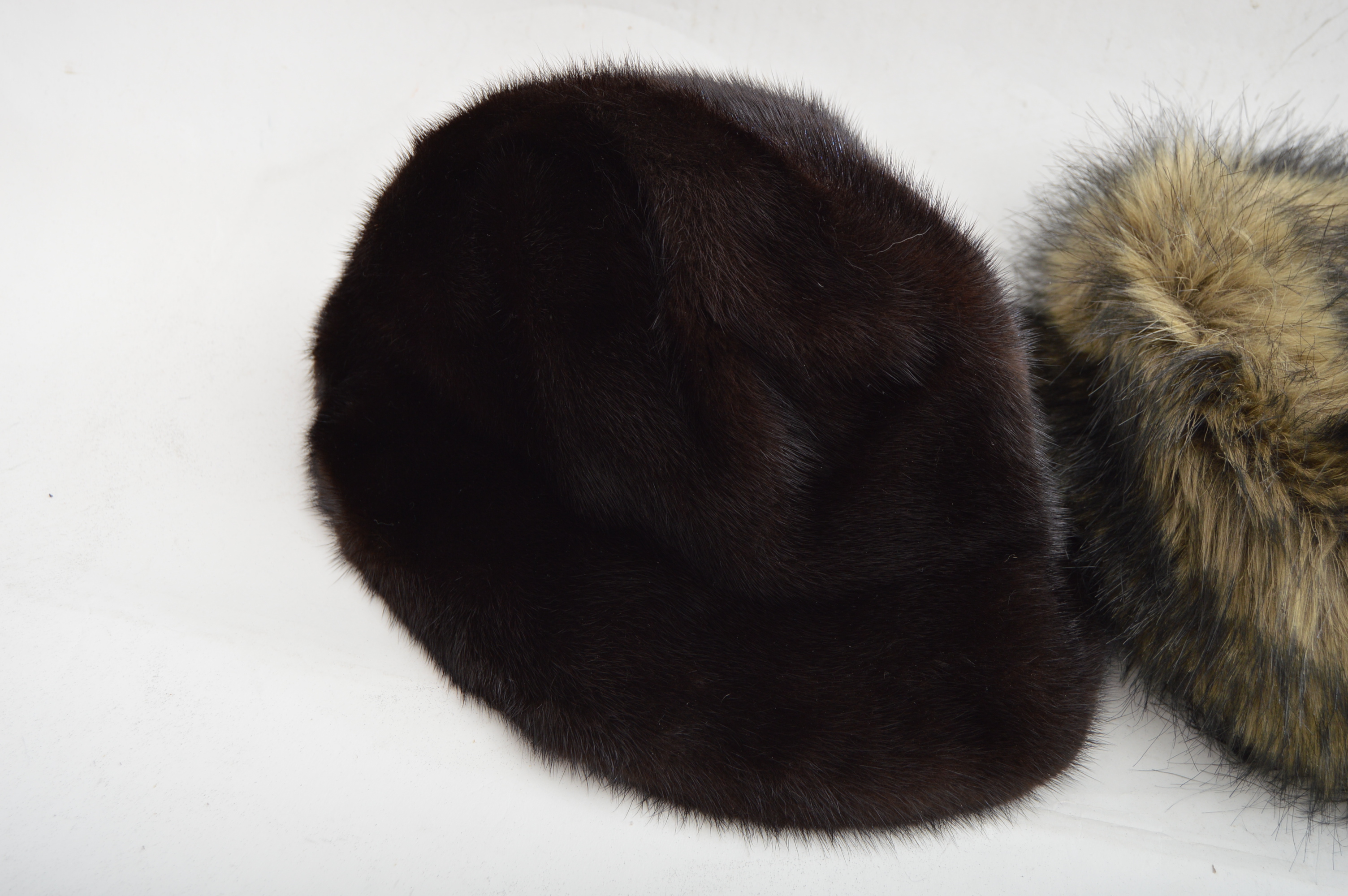 Vintage Black Mink Fur Hat and Obermeyer Faux Fur Hat