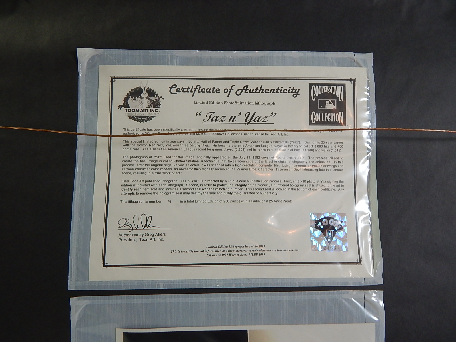 HOF Carl Yastrzemski "Taz n' Yaz" Signed Toon Art Cooperstown Collection Print