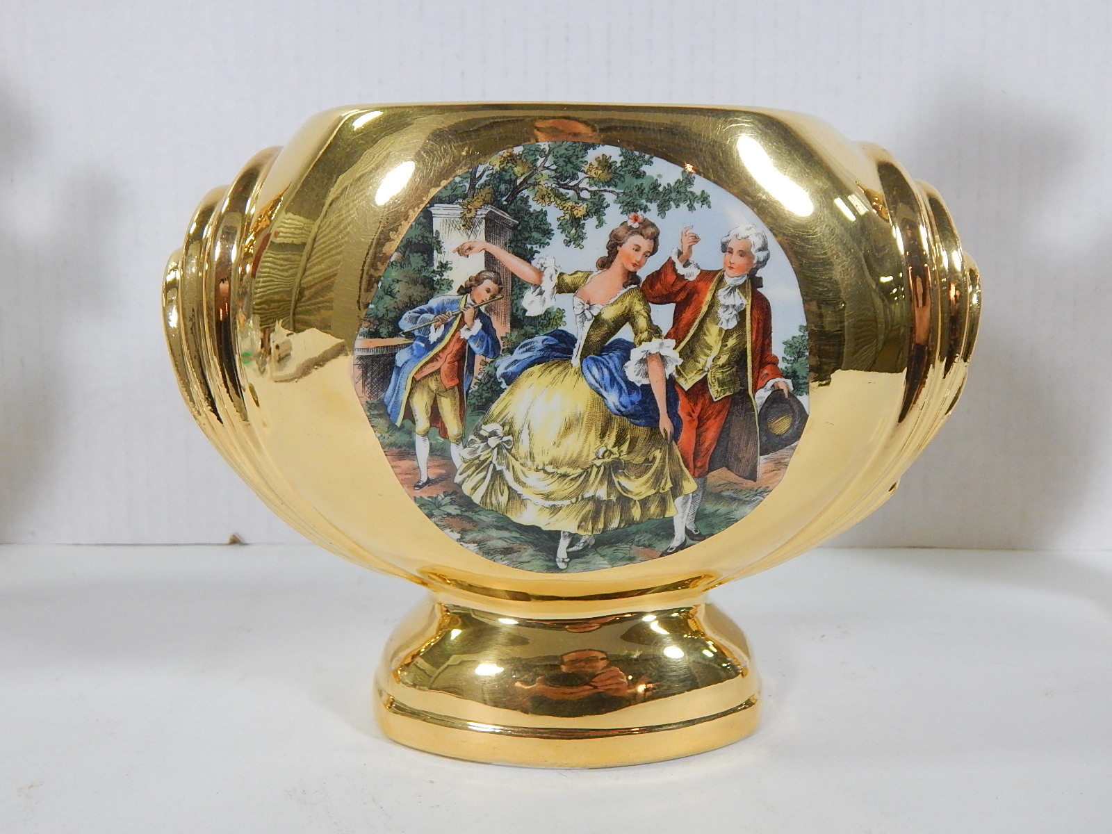 Vintage 3-Piece Warranted 22K Gold Footed Bowl and Lidded Urns