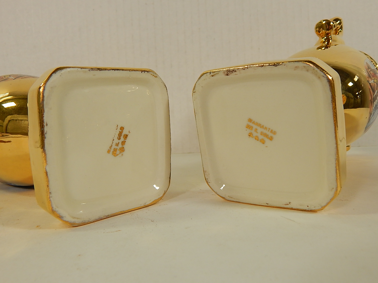 Vintage 3-Piece Warranted 22K Gold Footed Bowl and Lidded Urns