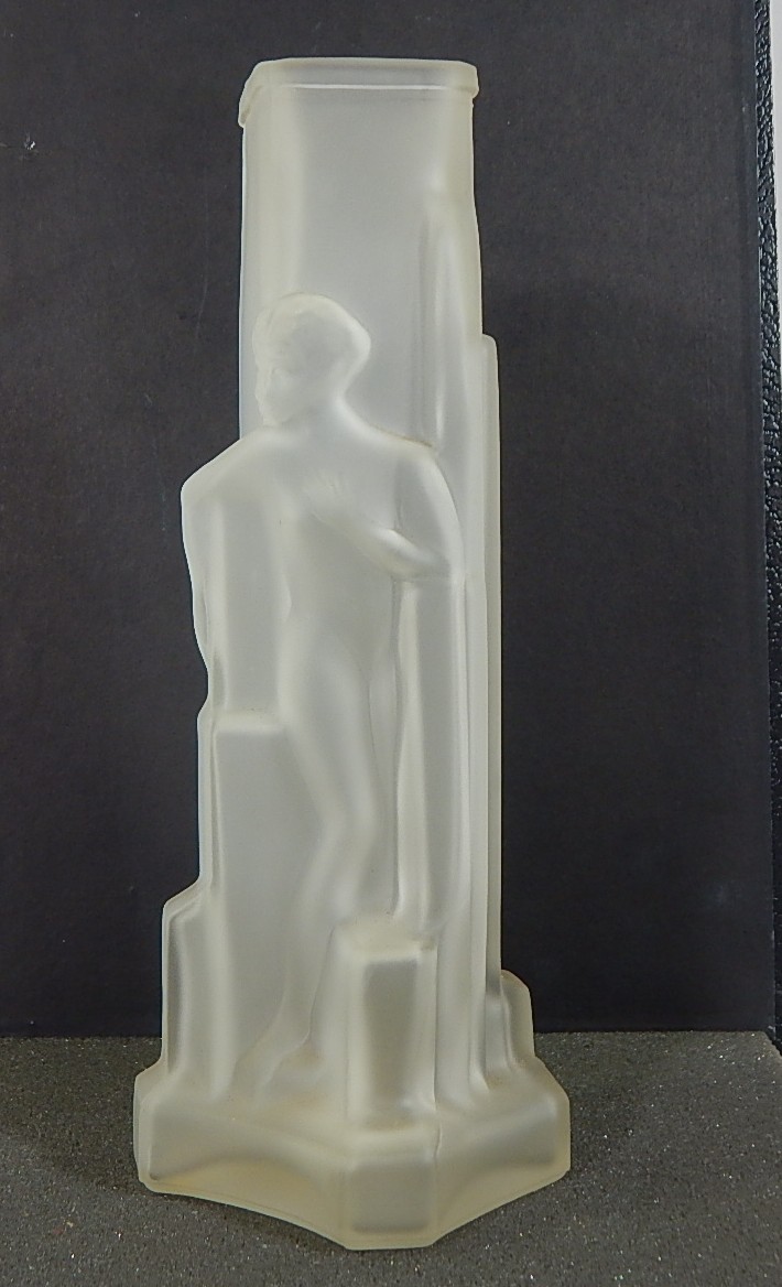 Vintage Art Deco Nude Clear Satin Glass Vase