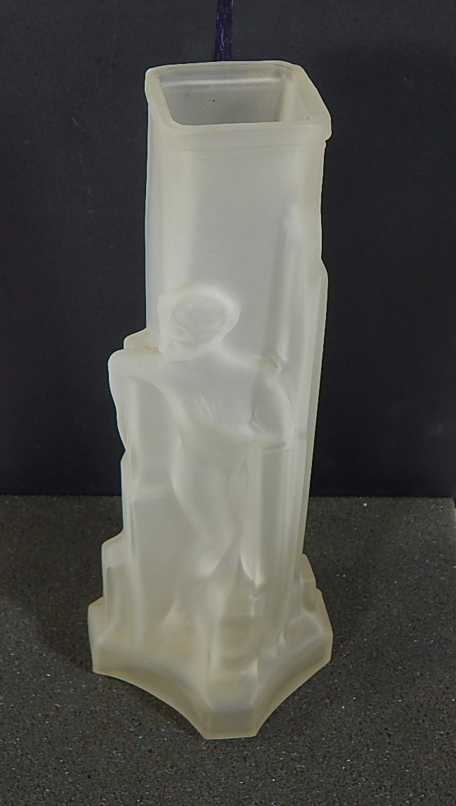 Vintage Art Deco Nude Clear Satin Glass Vase