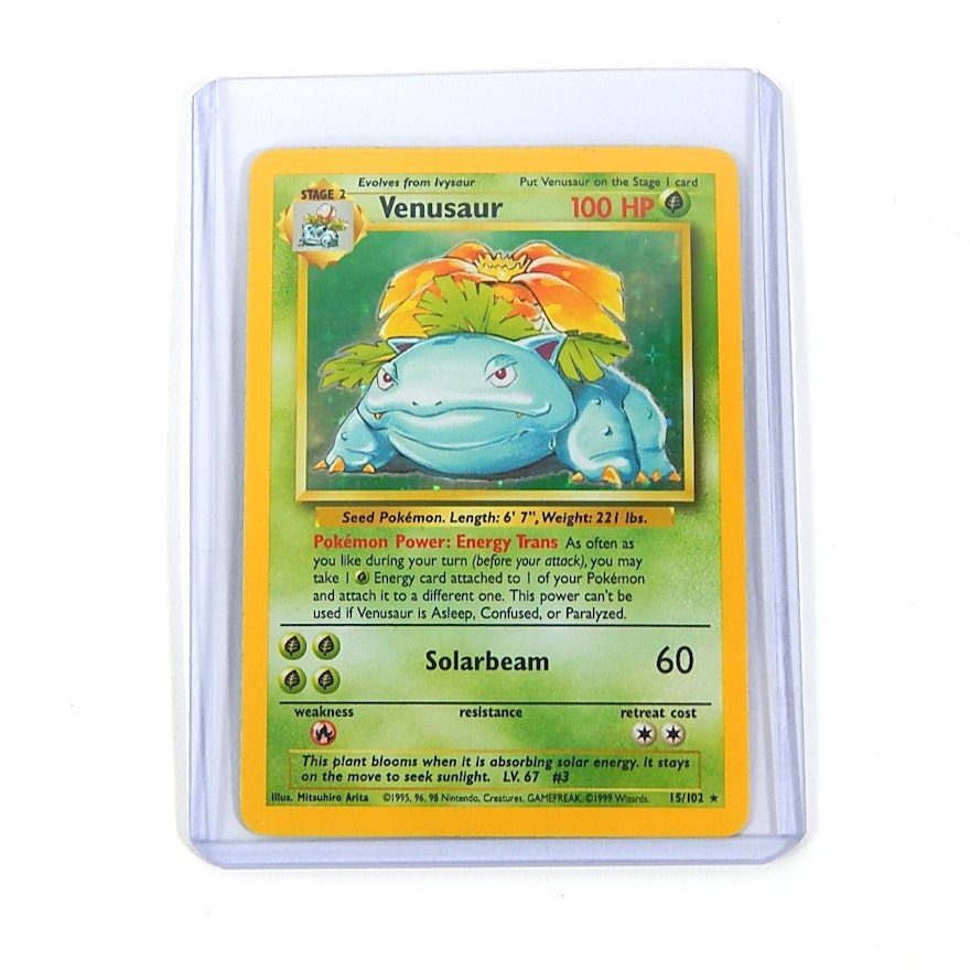 Original 1990s Pokemon Hologram "Venusaur" Trading Card 15/102