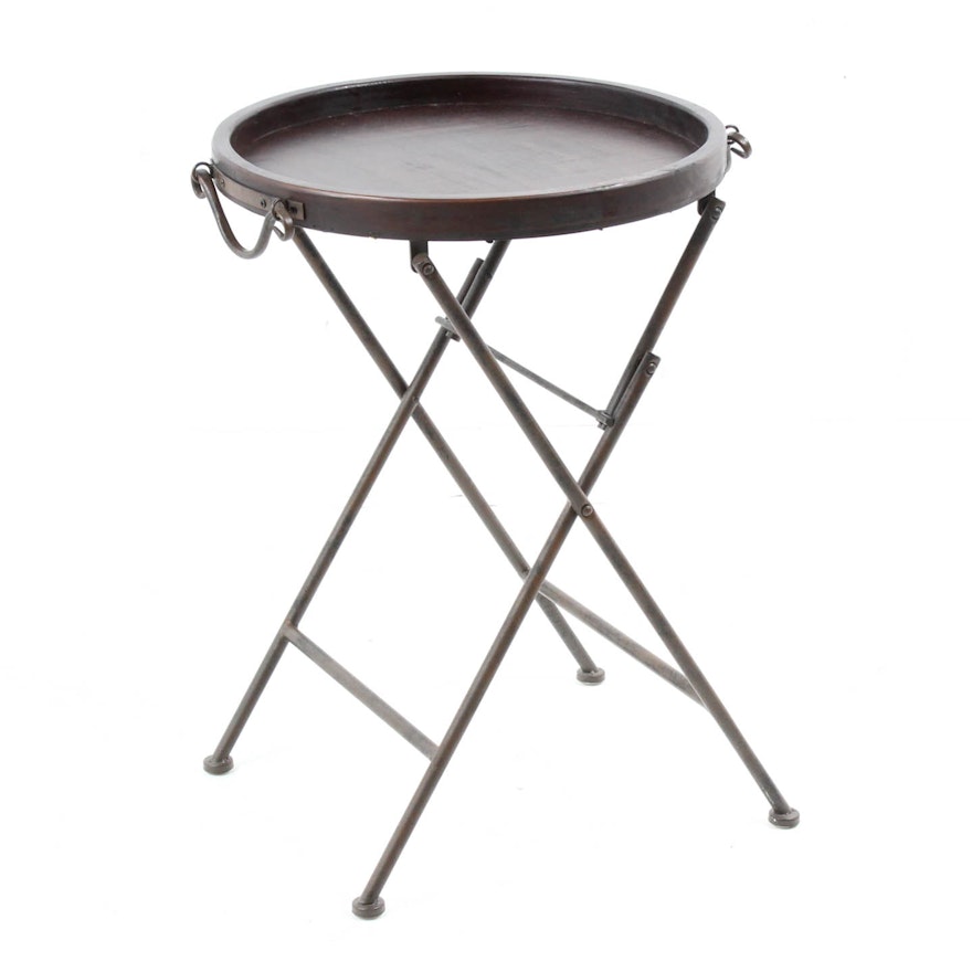 Contemporary Wood and Metal Folding Accent Table