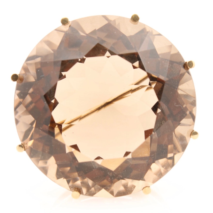 14K Yellow Gold Smoky Quartz Brooch