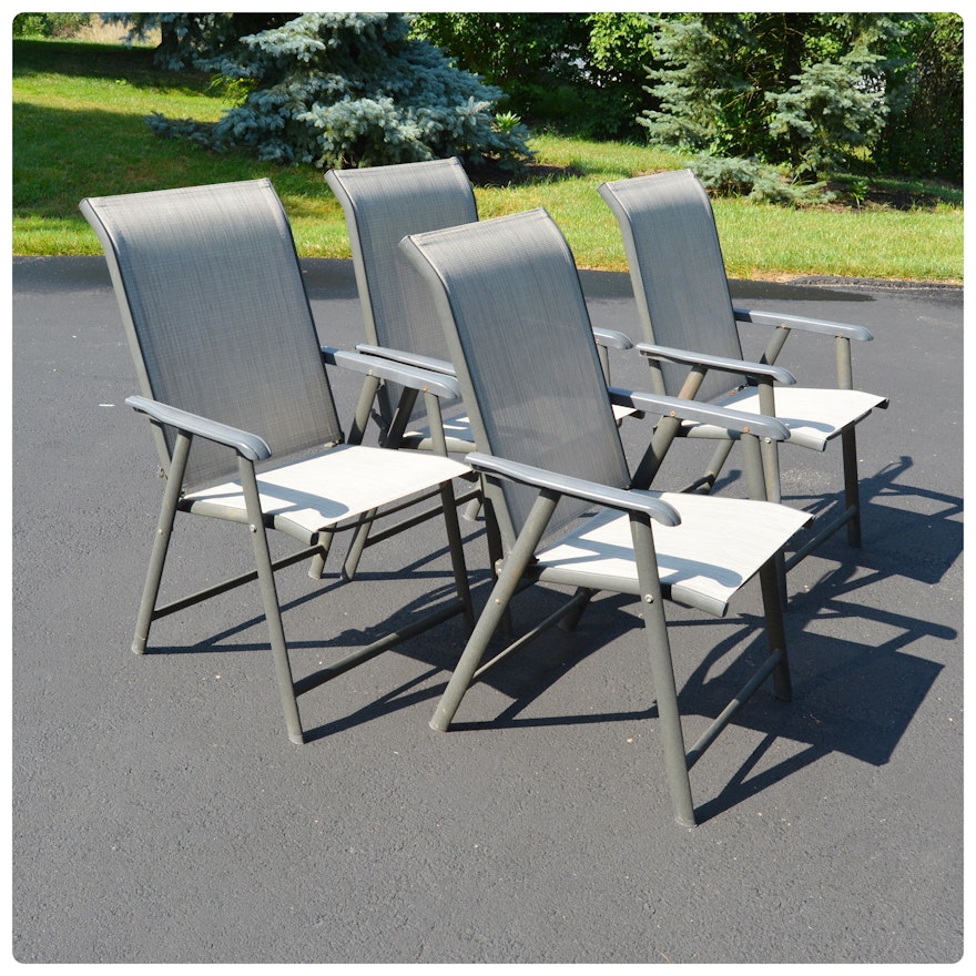 Four Folding Sling Back Patio Chairs
