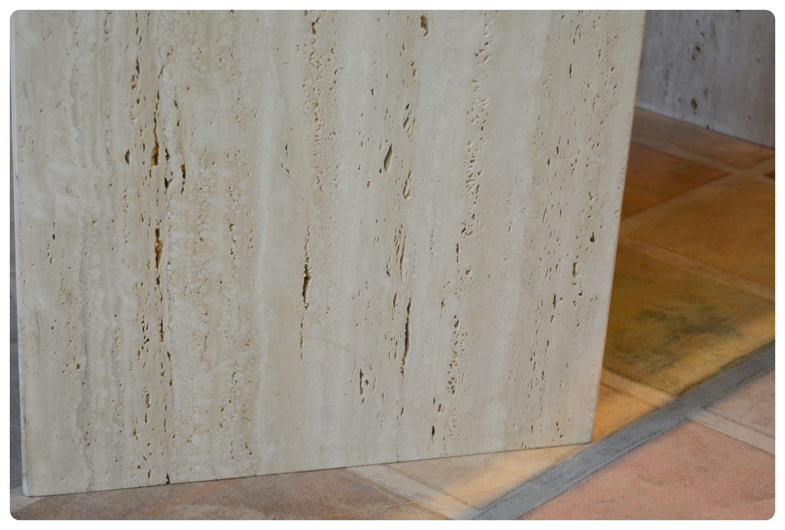 Contemporary Beveled Glass and Travertine Executive Desk