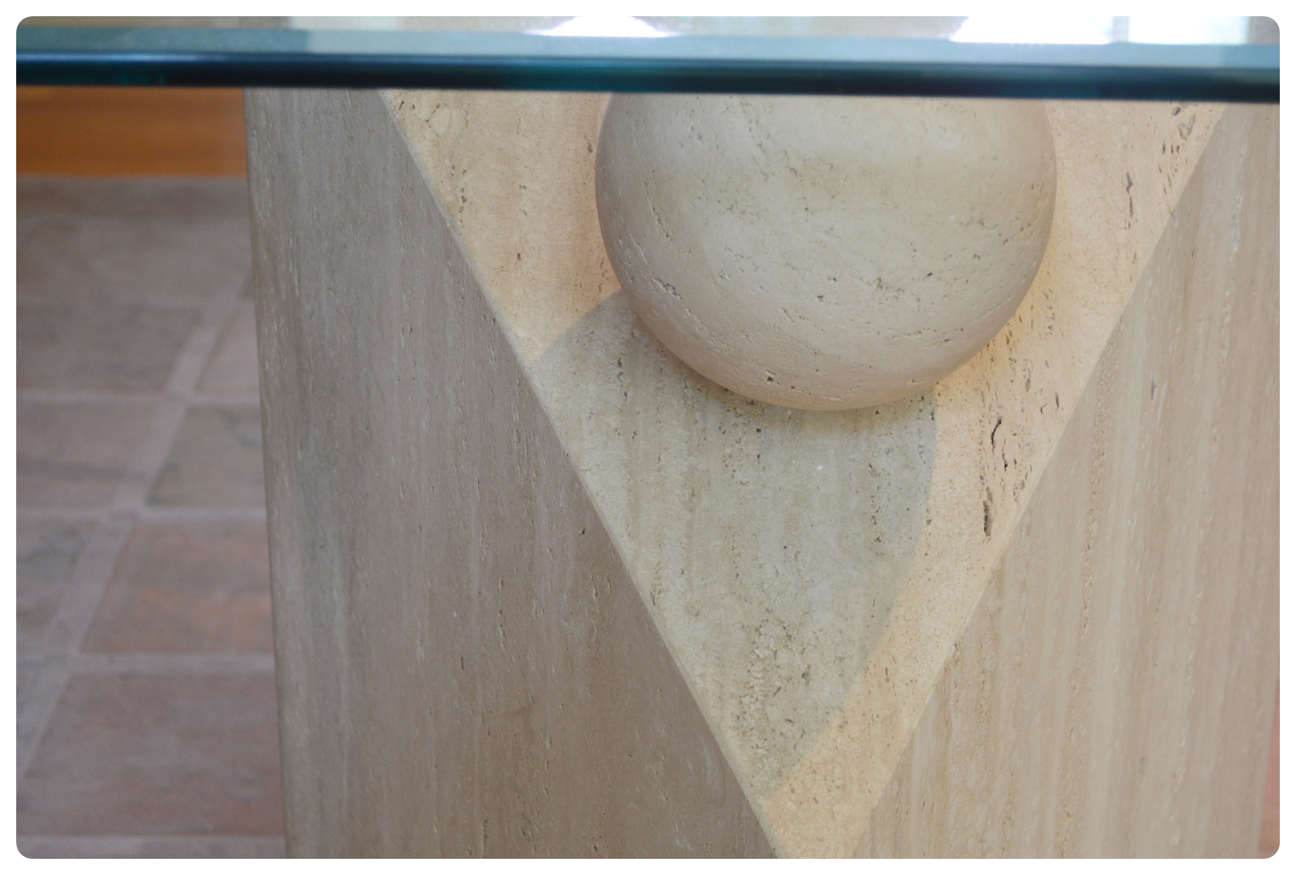 Contemporary Beveled Glass and Travertine Executive Desk