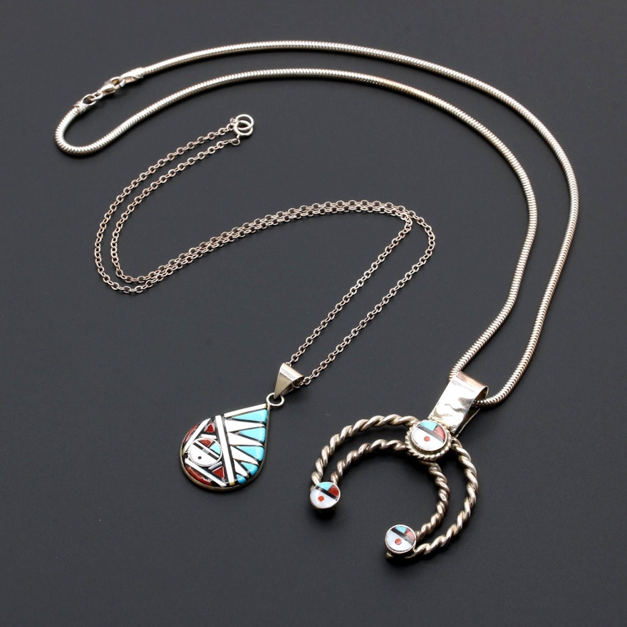 Sterling Silver Mother of Pearl, Coral and Turquoise Necklaces