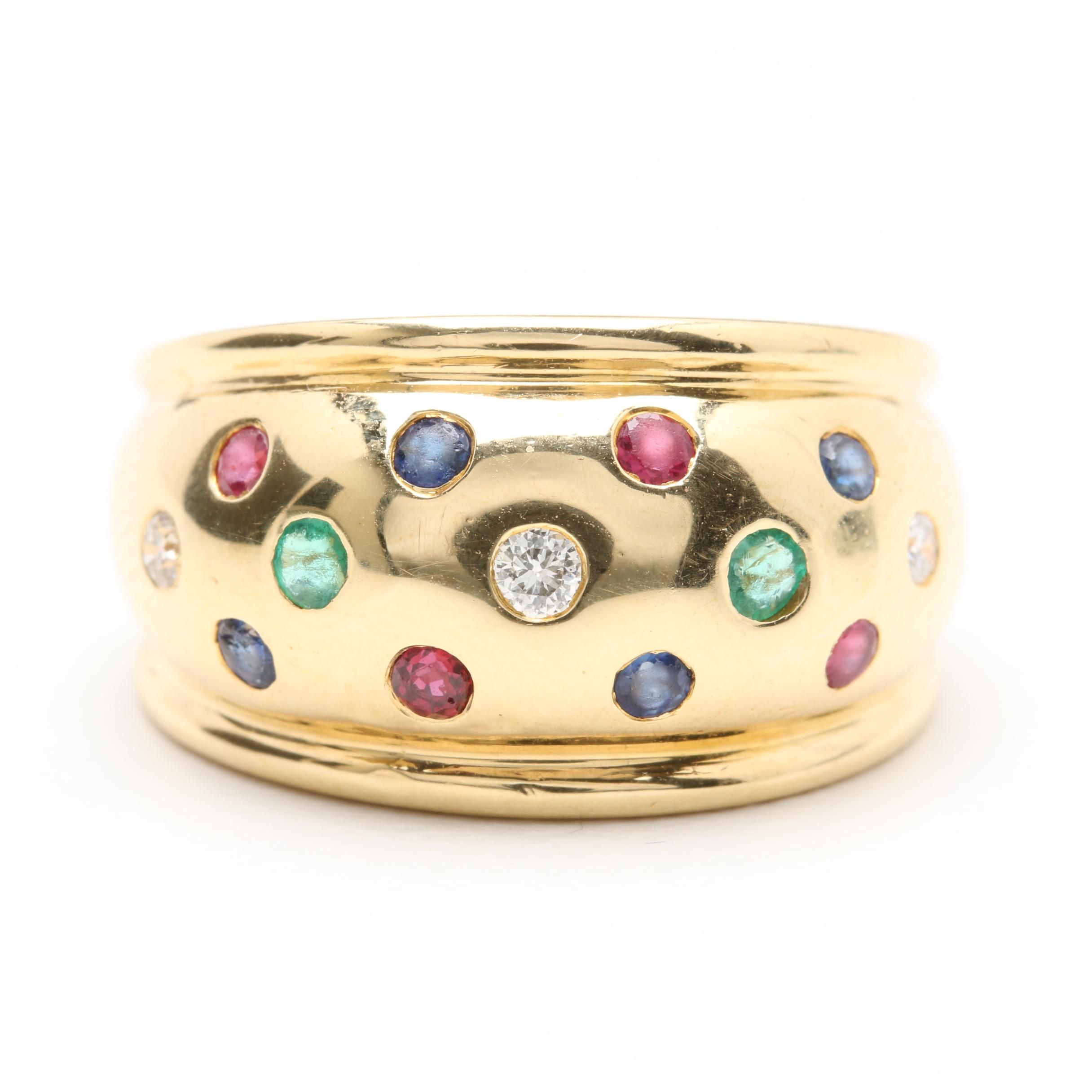 18K Yellow Gold Gemstone and Diamond Ring