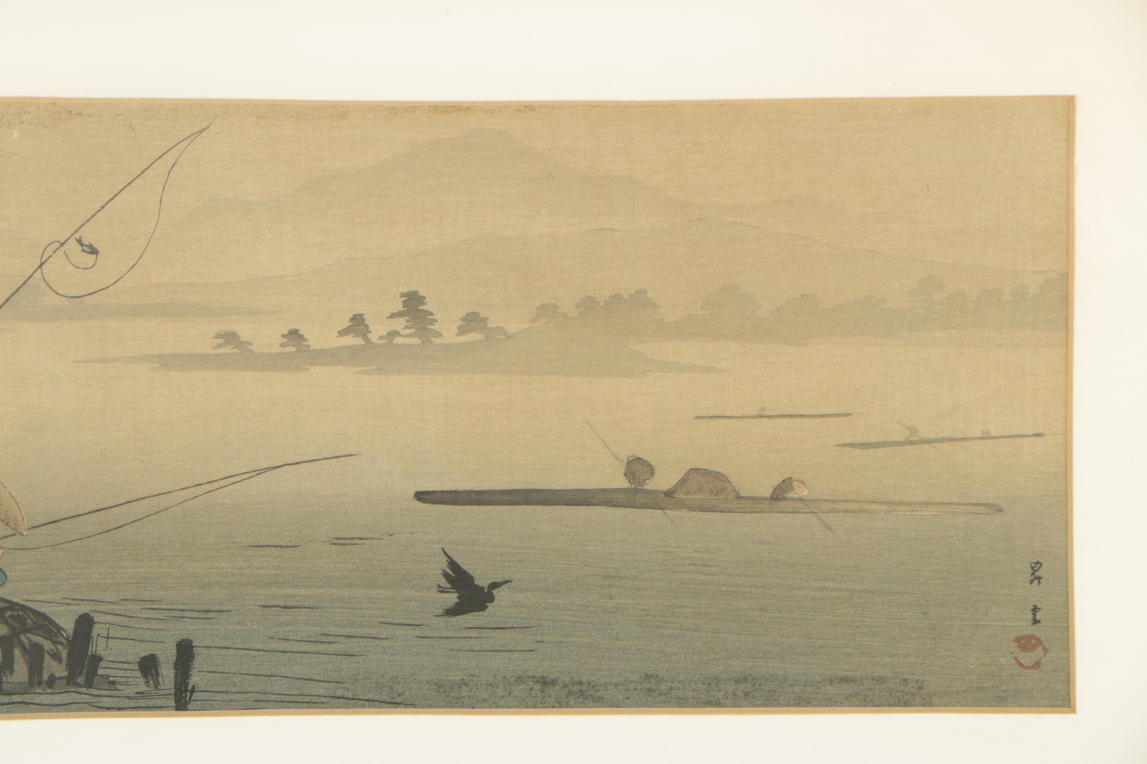 Yamamoto Shōun Woodblock Print of Fishing Scene