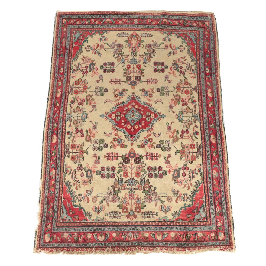 Vintage Hand-Knotted Persian Kashan Wool Area Rug