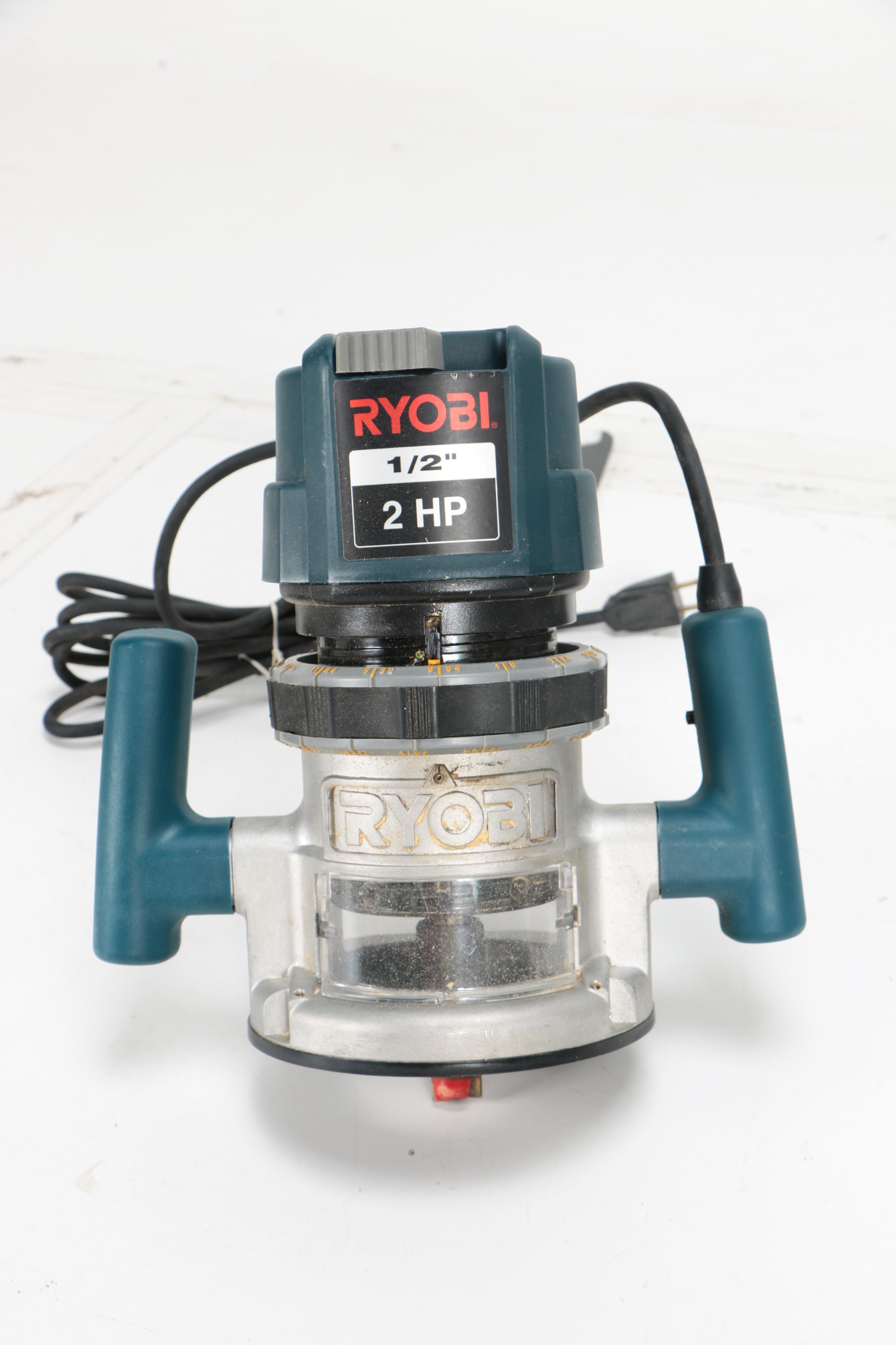Ryobi Corded Power Tools Including a Router, Sanders, and a Forstner Bit Set