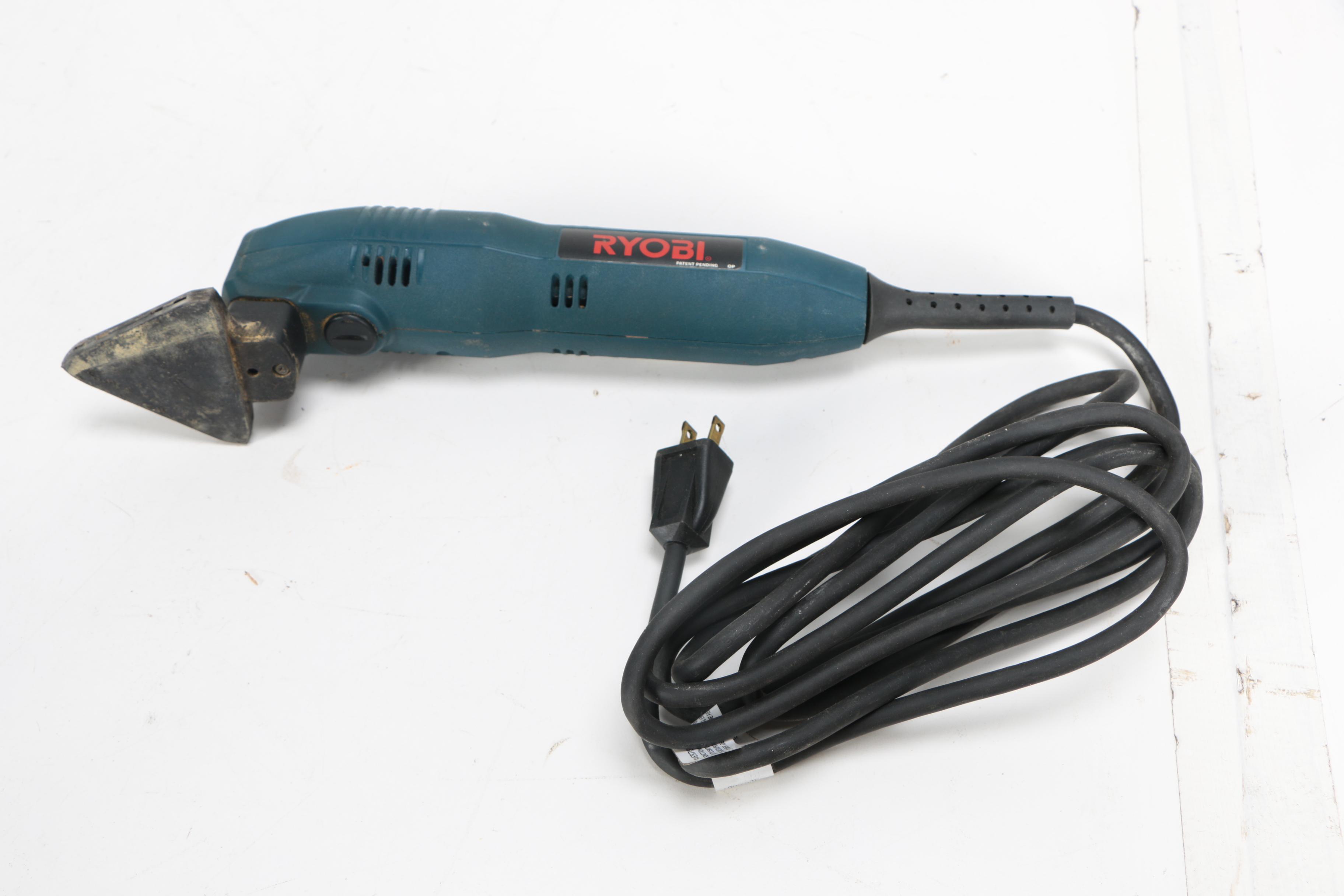 Ryobi Corded Power Tools Including a Router, Sanders, and a Forstner Bit Set