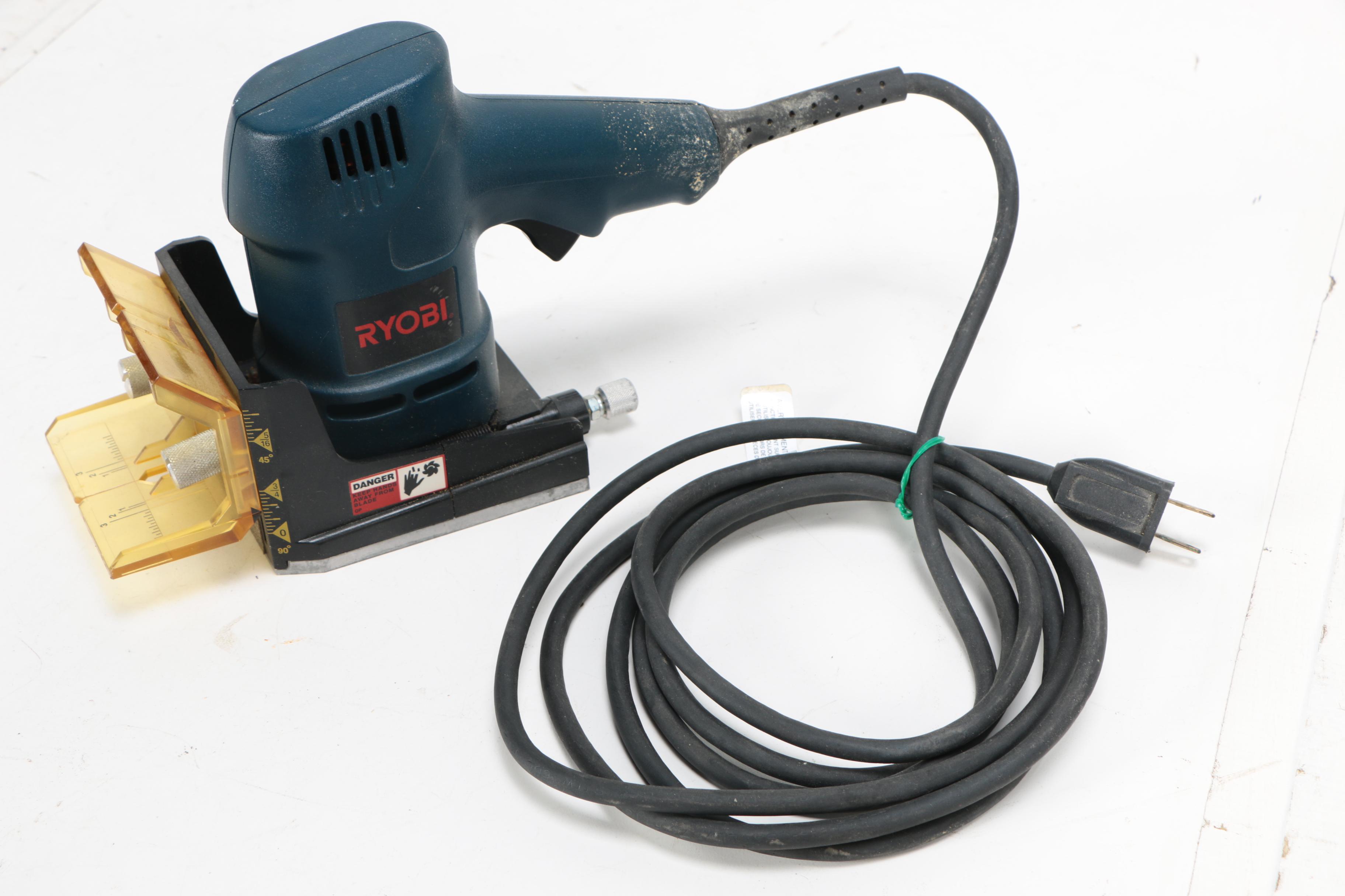 Ryobi Corded Power Tools Including a Router, Sanders, and a Forstner Bit Set