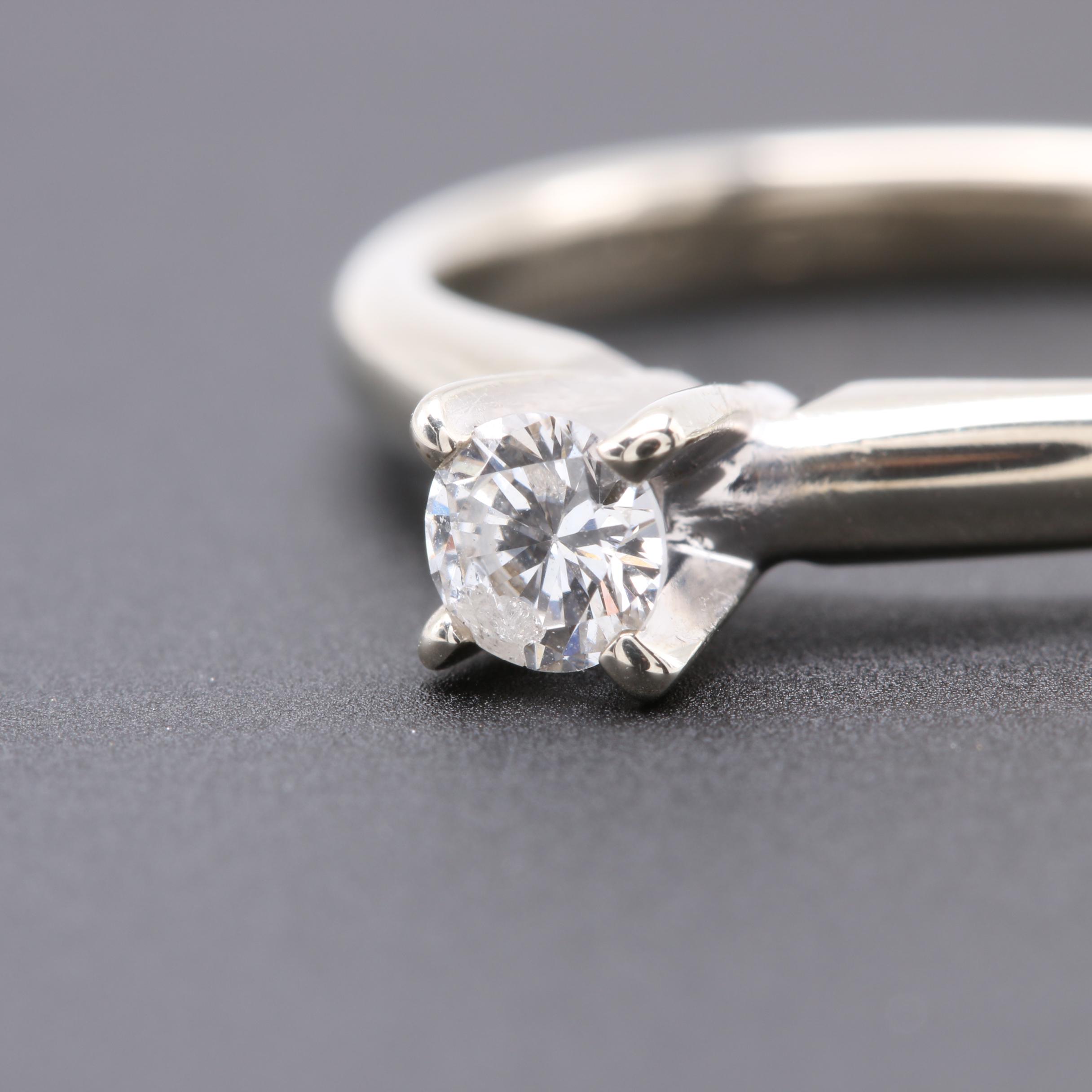 10K White Gold Diamond Solitaire Ring