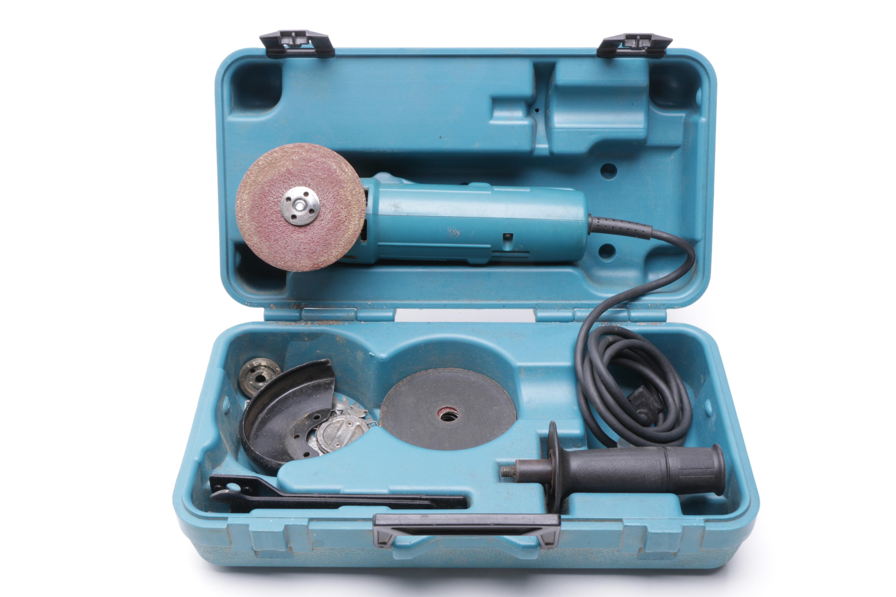 Makita Corded Power Tools Including Saws, a Disc Grinder, and Hand-Held Sanders