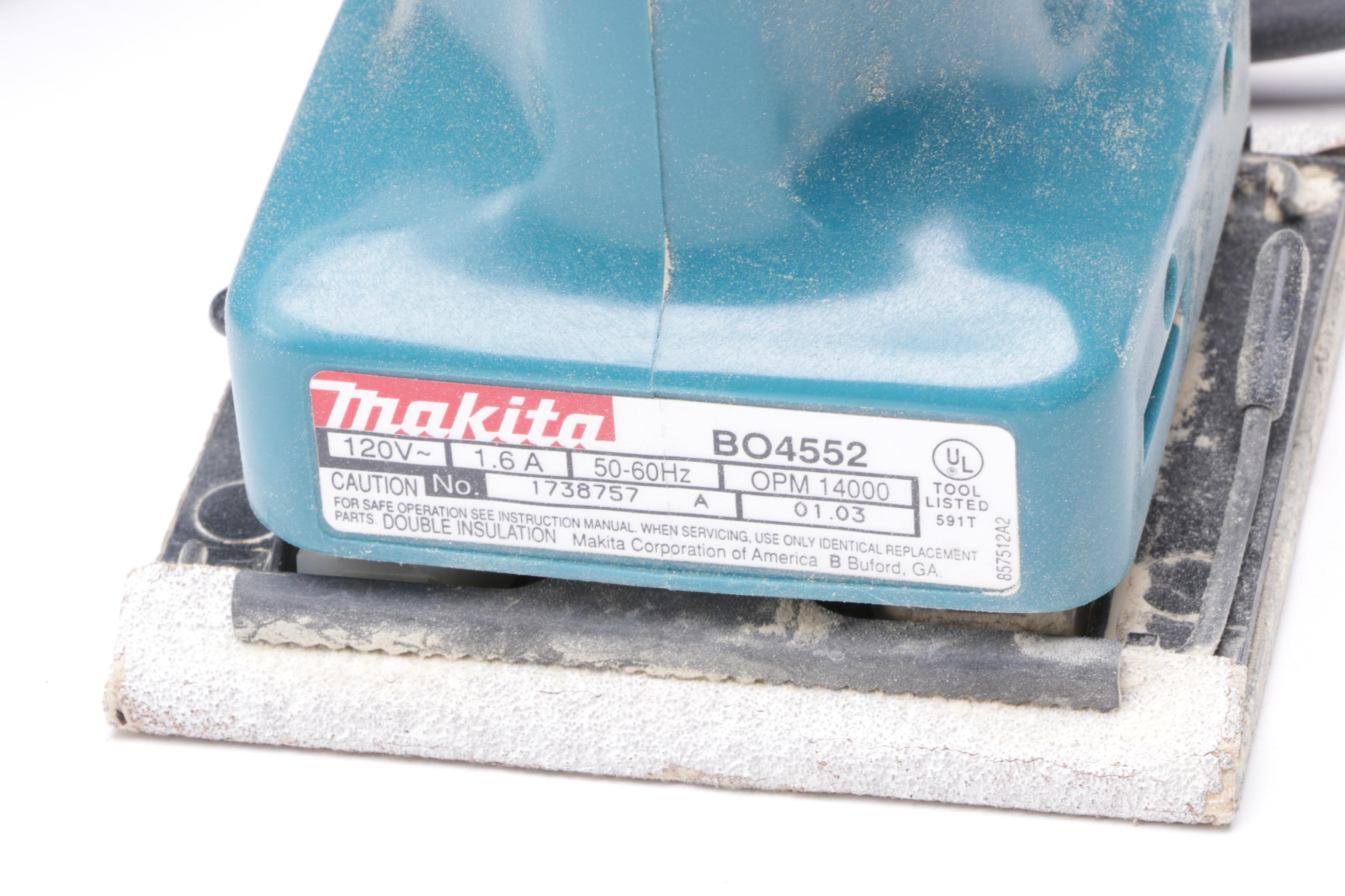 Makita Corded Power Tools Including Saws, a Disc Grinder, and Hand-Held Sanders