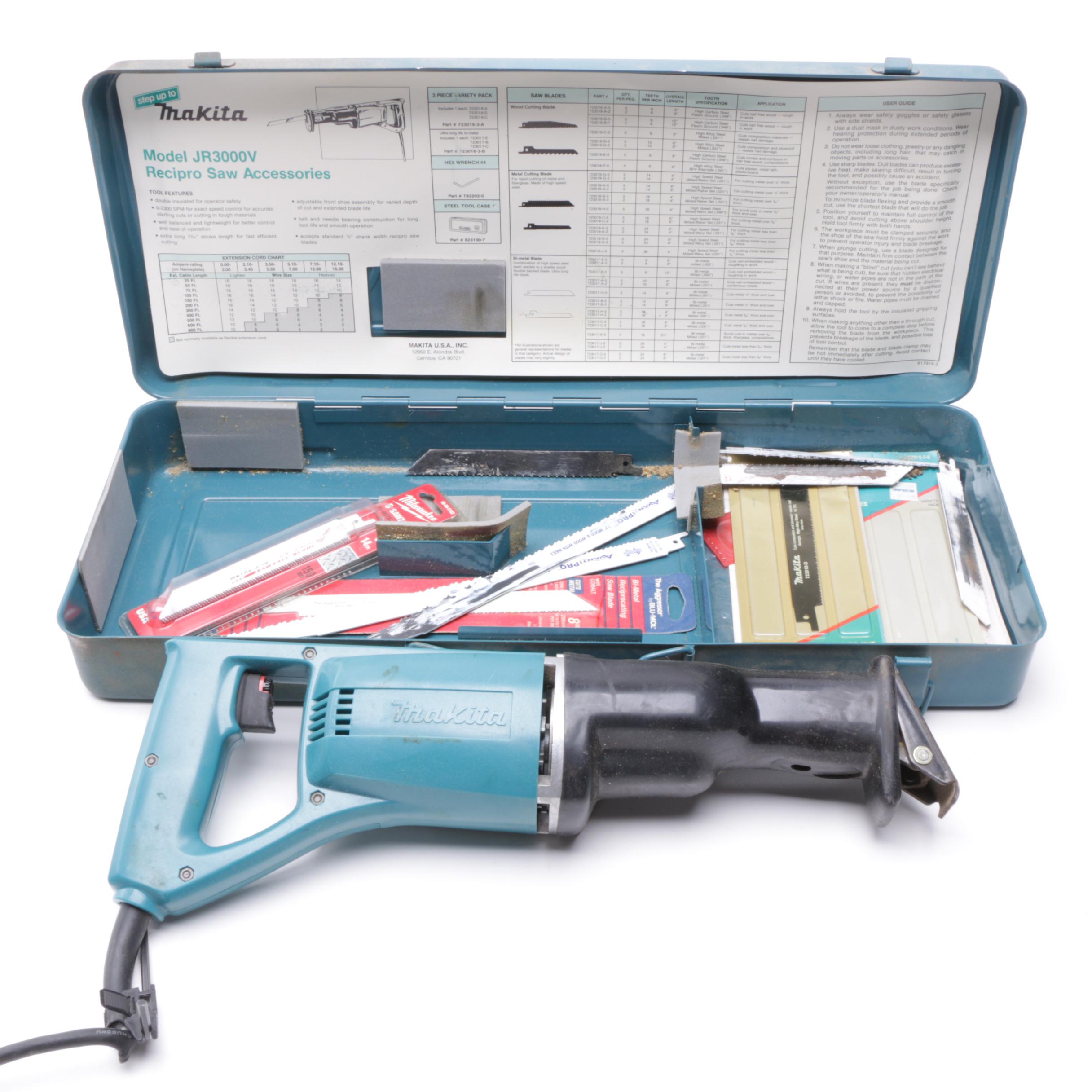 Makita Corded Power Tools Including Saws, a Disc Grinder, and Hand-Held Sanders