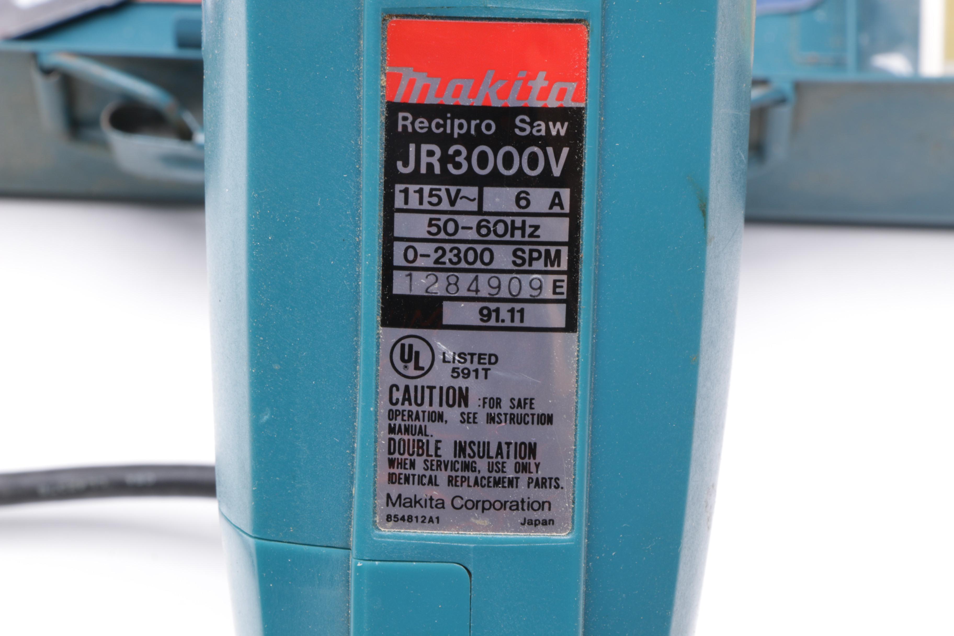 Makita Corded Power Tools Including Saws, a Disc Grinder, and Hand-Held Sanders