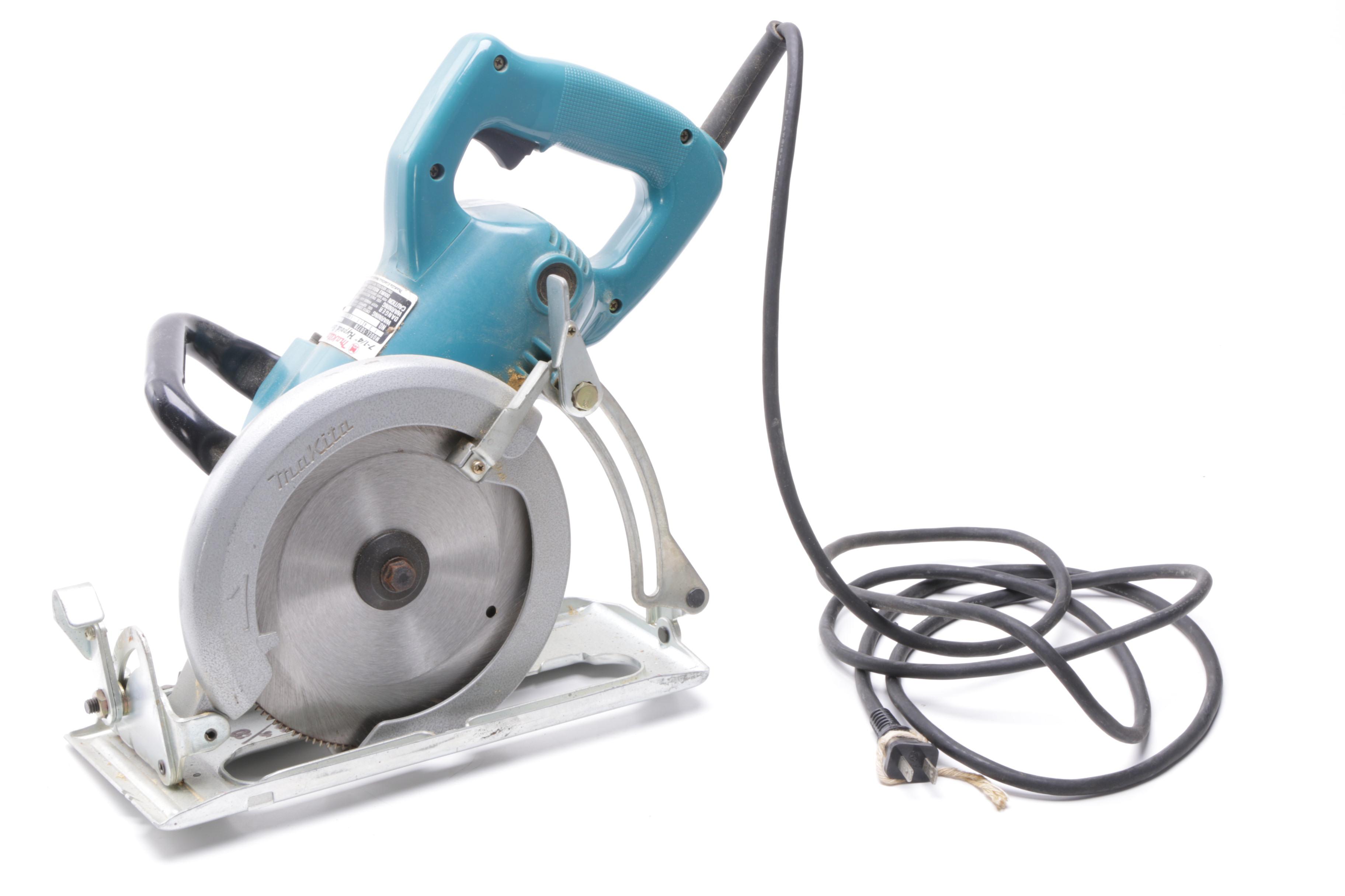 Makita Corded Power Tools Including Saws, a Disc Grinder, and Hand-Held Sanders