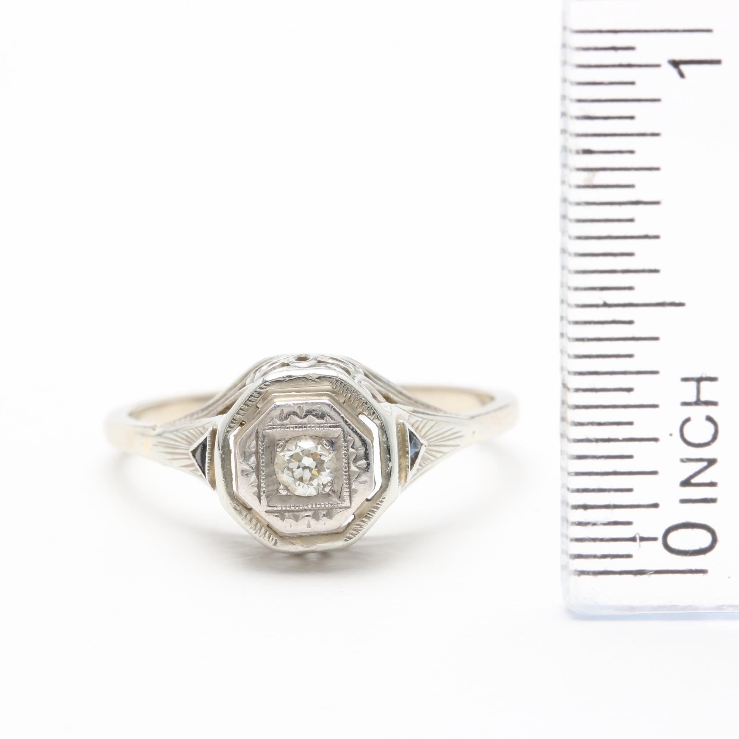 14K and 18K White Gold Diamond and Synthetic Blue Sapphire Ring