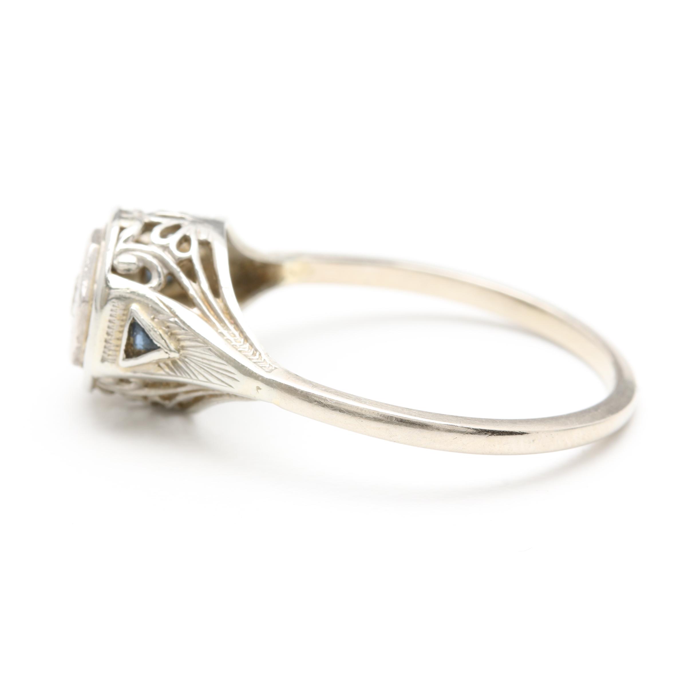 14K and 18K White Gold Diamond and Synthetic Blue Sapphire Ring