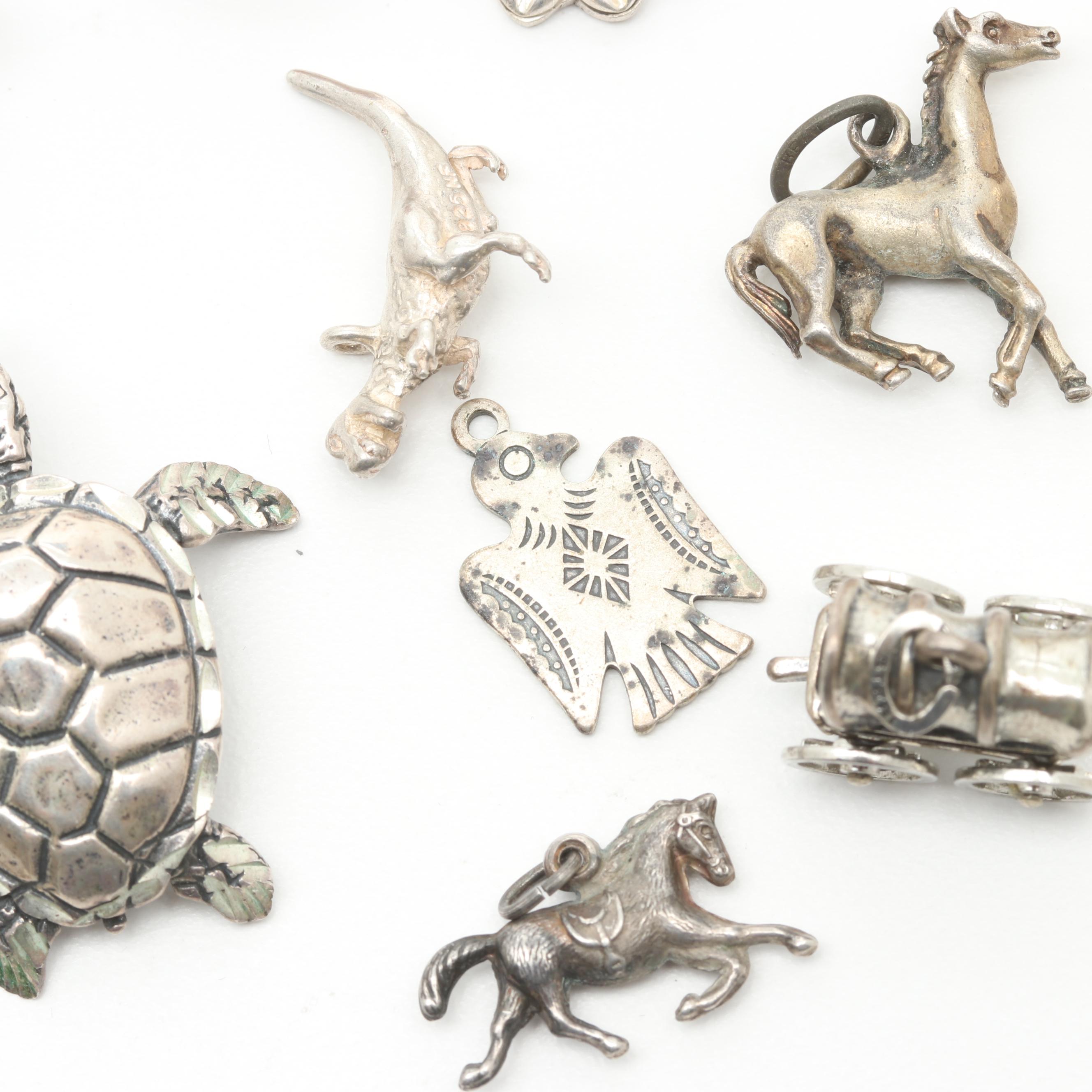 Costume and Sterling Silver Lampwork Glass and Enamel Charm Bracelet and Charms