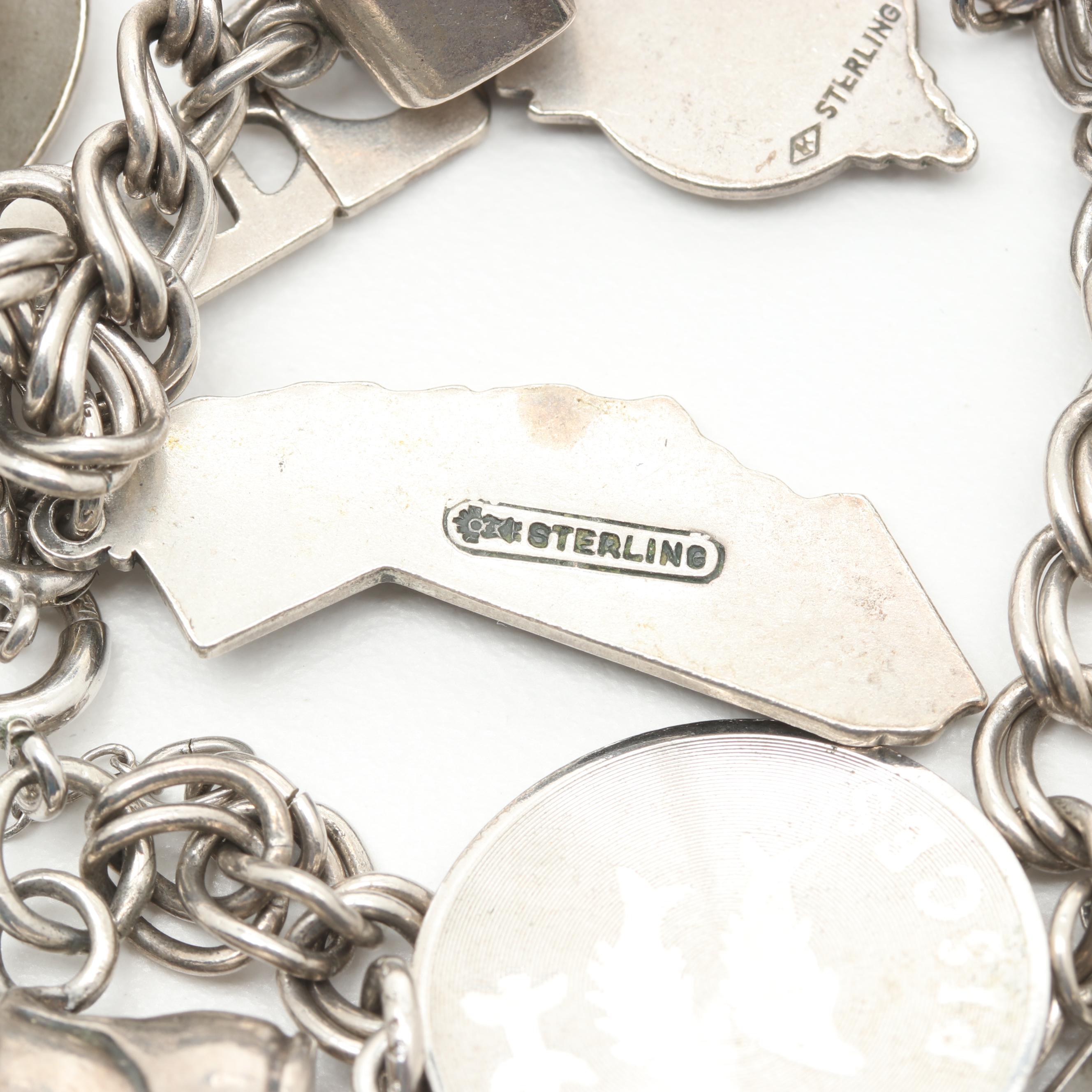 Costume and Sterling Silver Lampwork Glass and Enamel Charm Bracelet and Charms