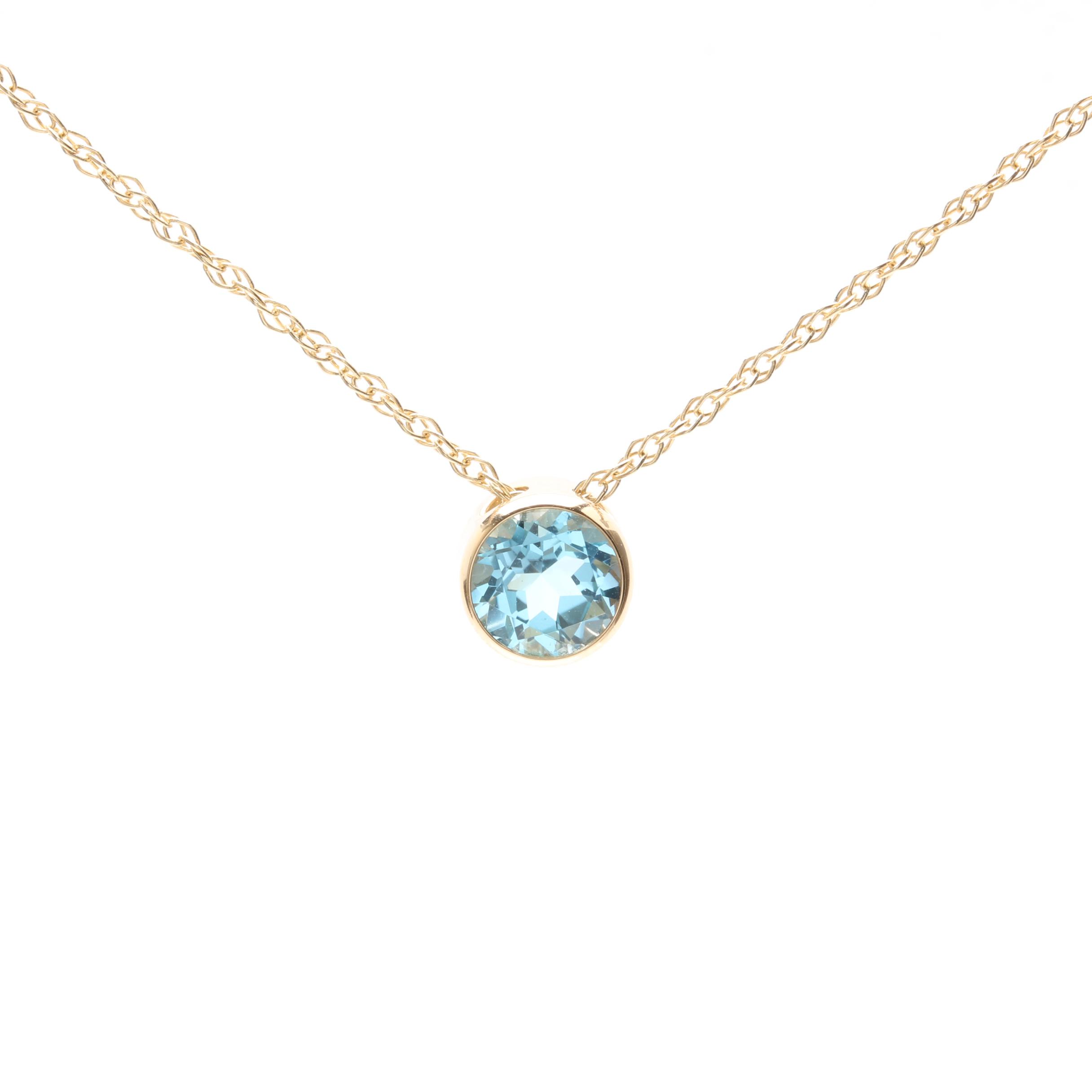 14K Yellow Gold Blue Topaz Pendant Necklace