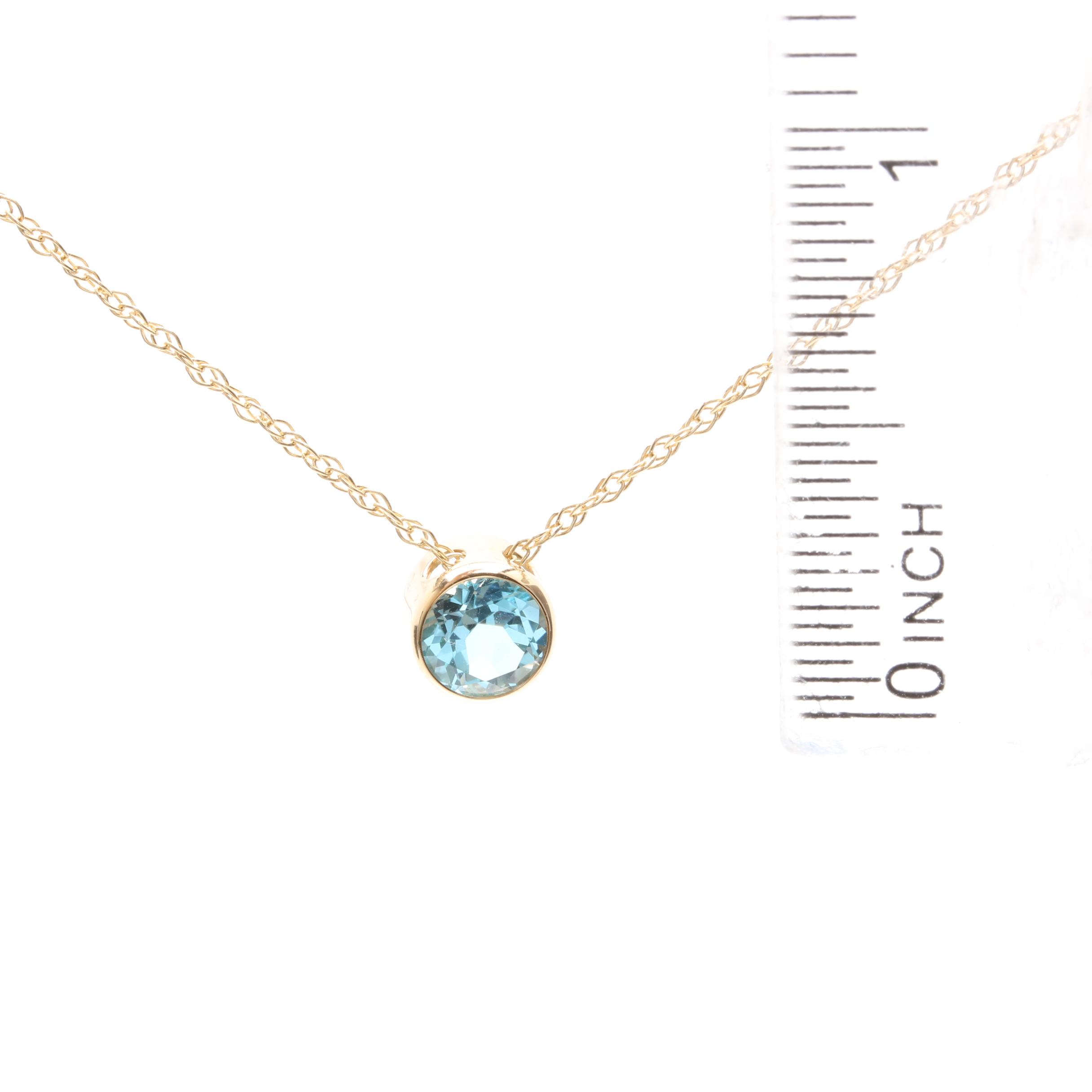 14K Yellow Gold Blue Topaz Pendant Necklace