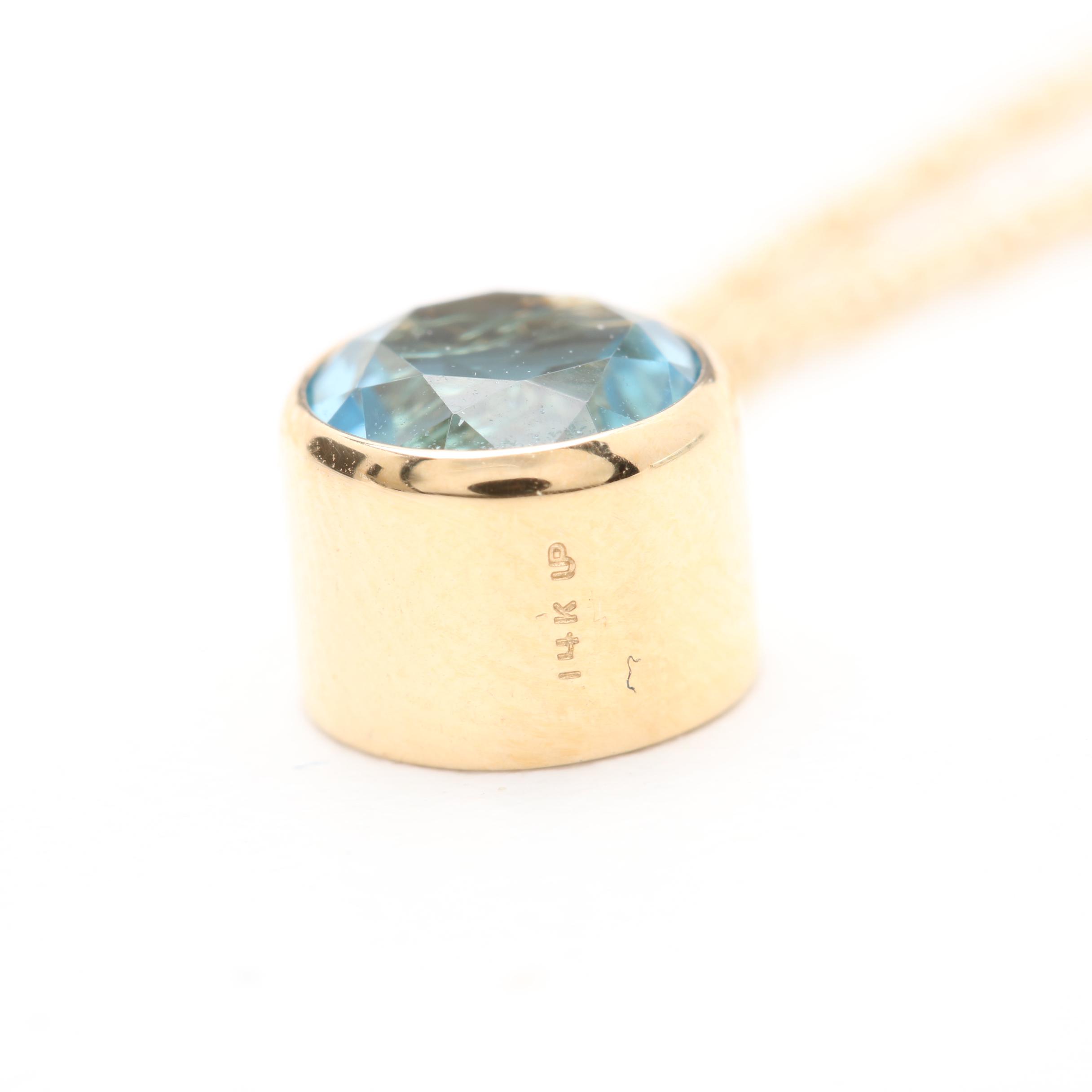 14K Yellow Gold Blue Topaz Pendant Necklace