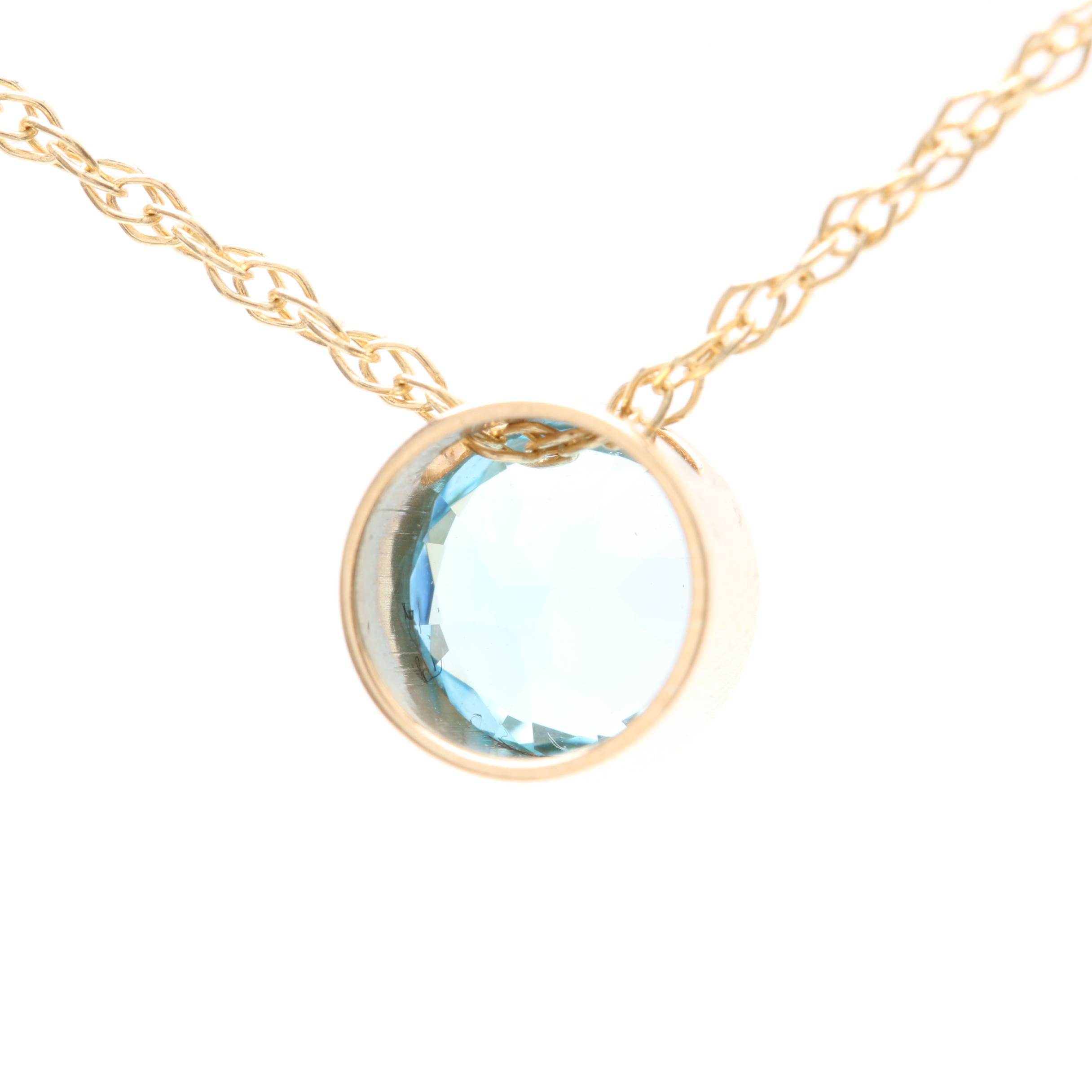 14K Yellow Gold Blue Topaz Pendant Necklace