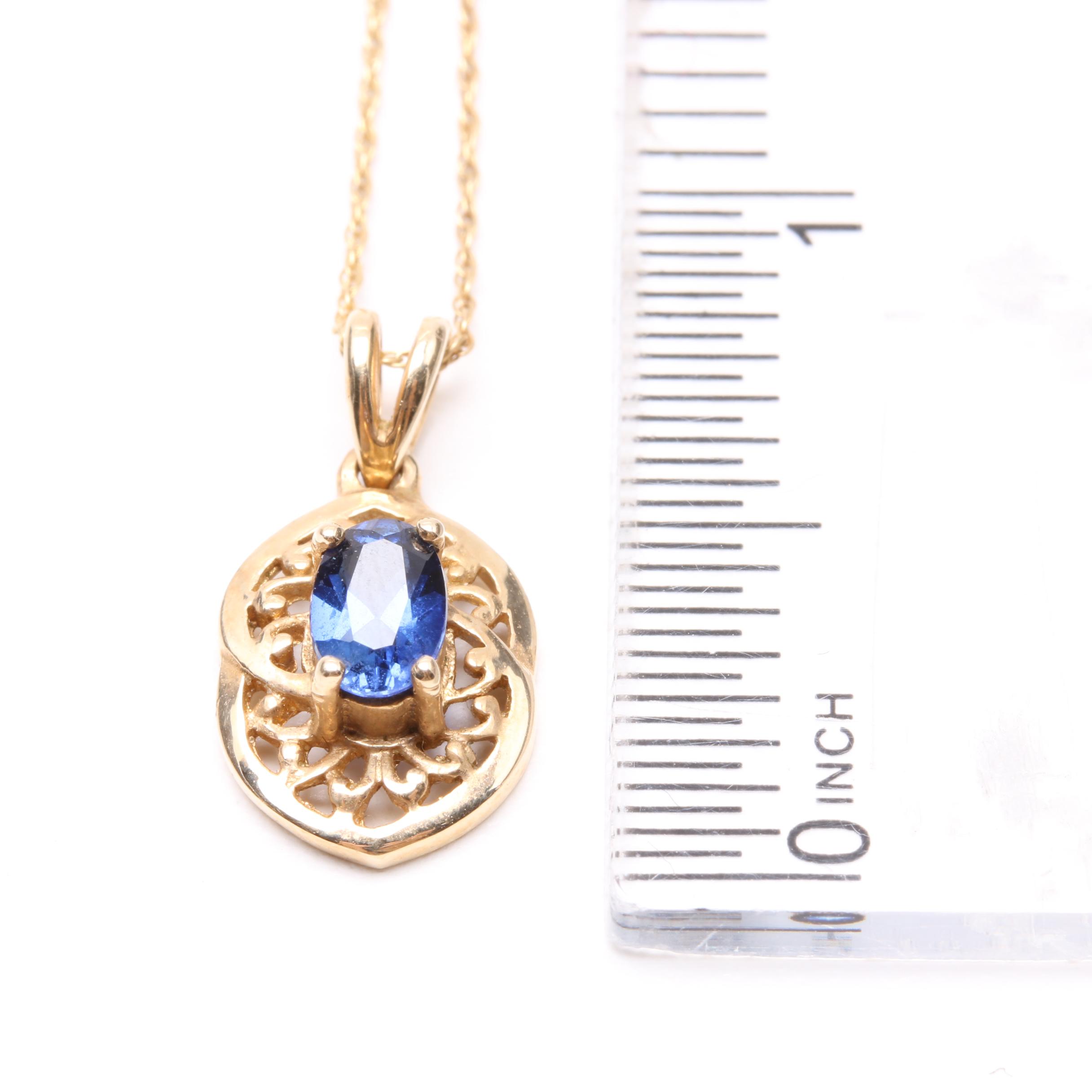 10K Yellow Gold Synthetic Blue Sapphire Demi Parure